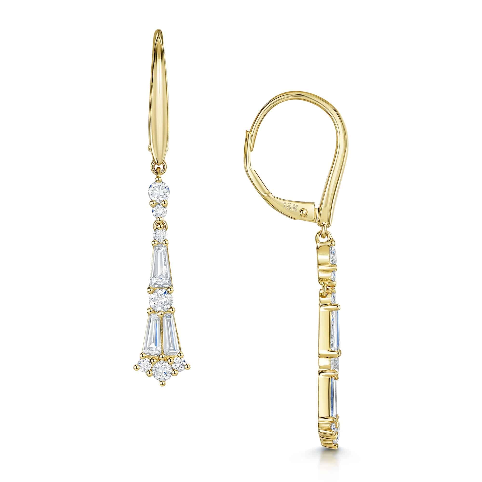 18ct Yellow Gold Diamond Vintage Style Drop Earrings