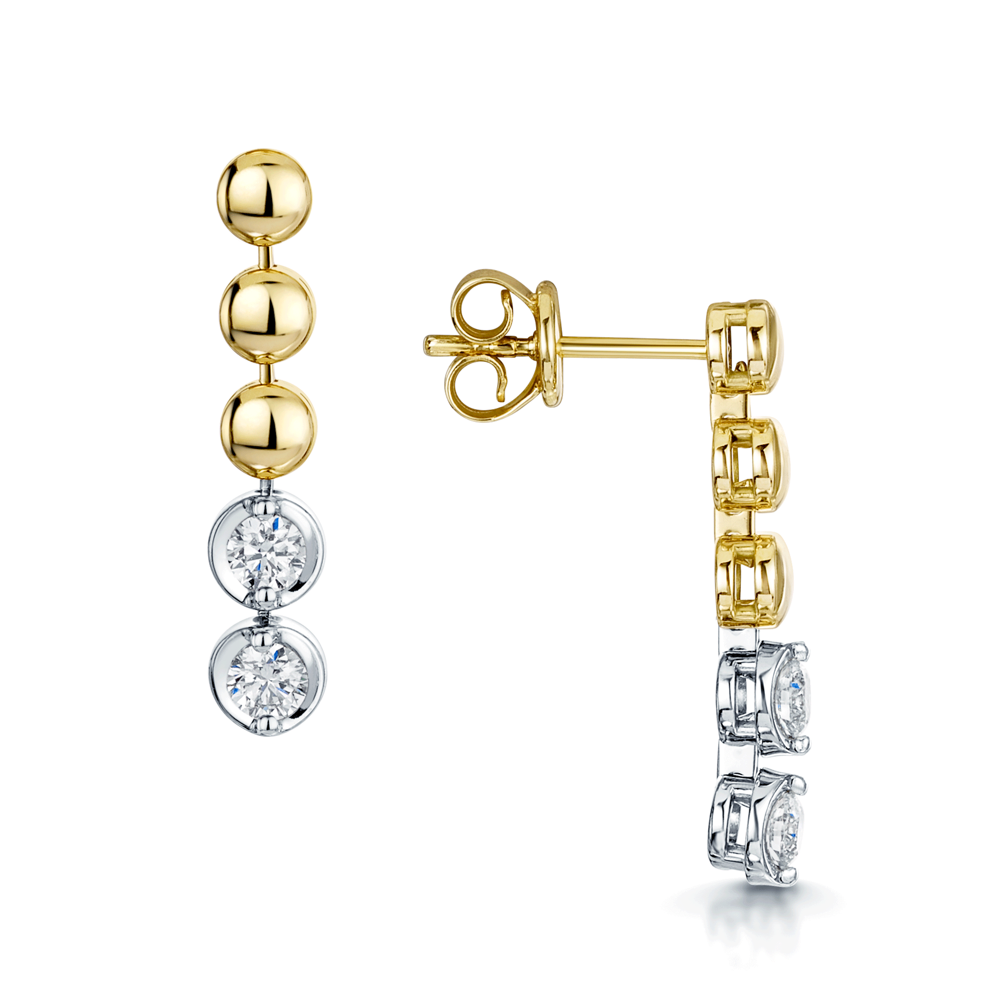 18ct Yellow Gold Disc And Round Brilliant Cut Diamond Drop Earrings