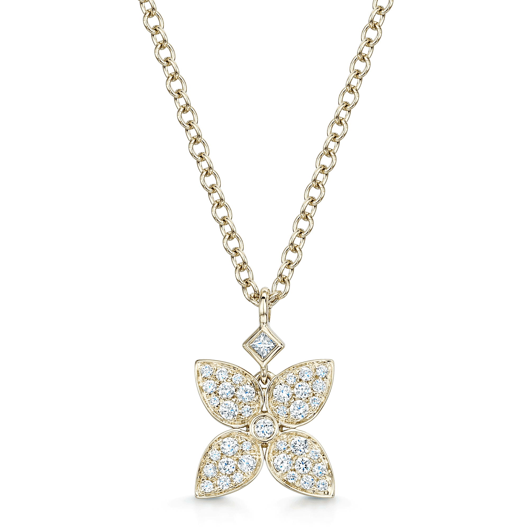 18ct Yellow Gold Flower Pendant With Diamond Pave Set Petals