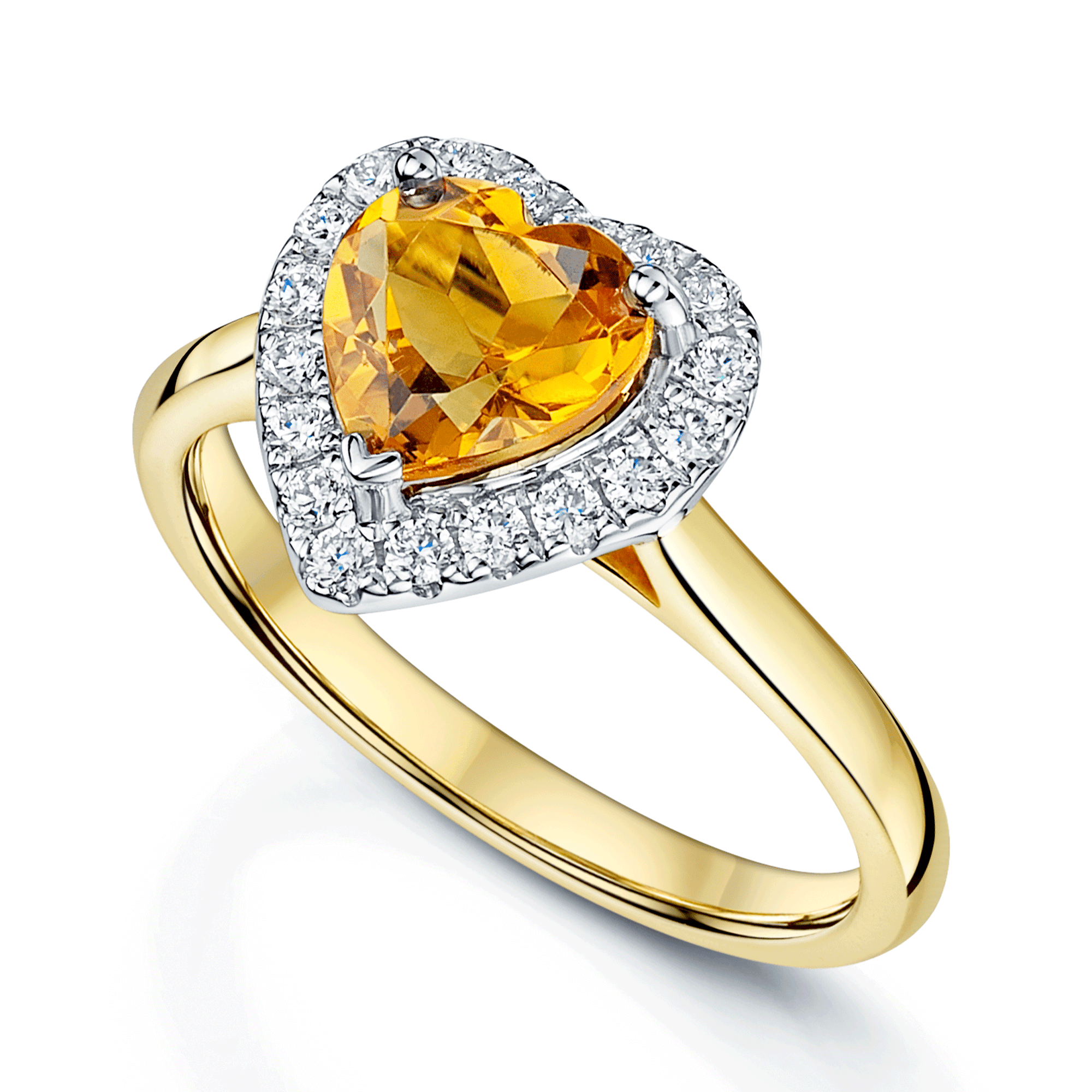 Berry's 18ct Yellow Gold Heart Shaped Citrine & Diamond Halo Ring - Berry's Jewellers