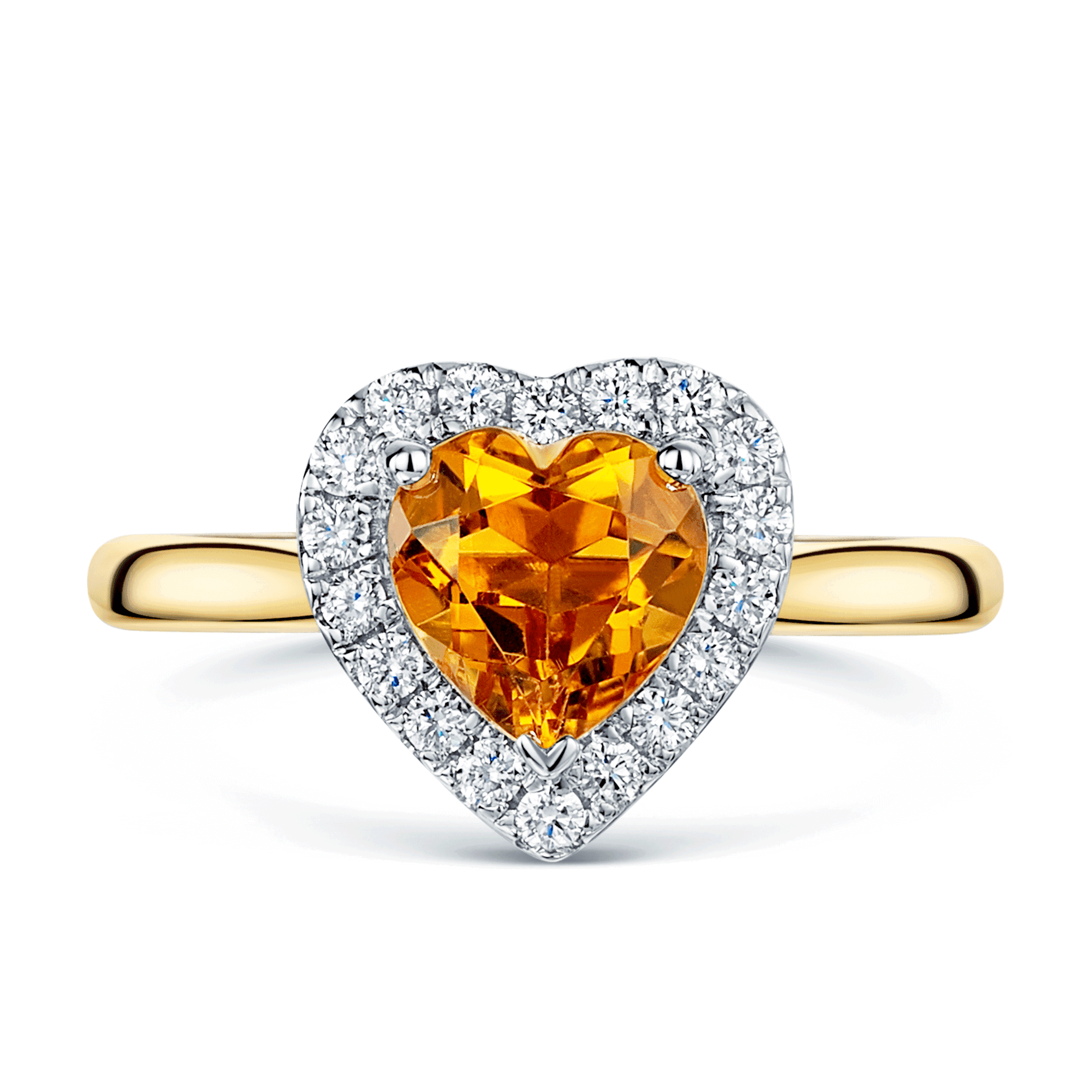 Berry's 18ct Yellow Gold Heart Shaped Citrine & Diamond Halo Ring - Berry's Jewellers