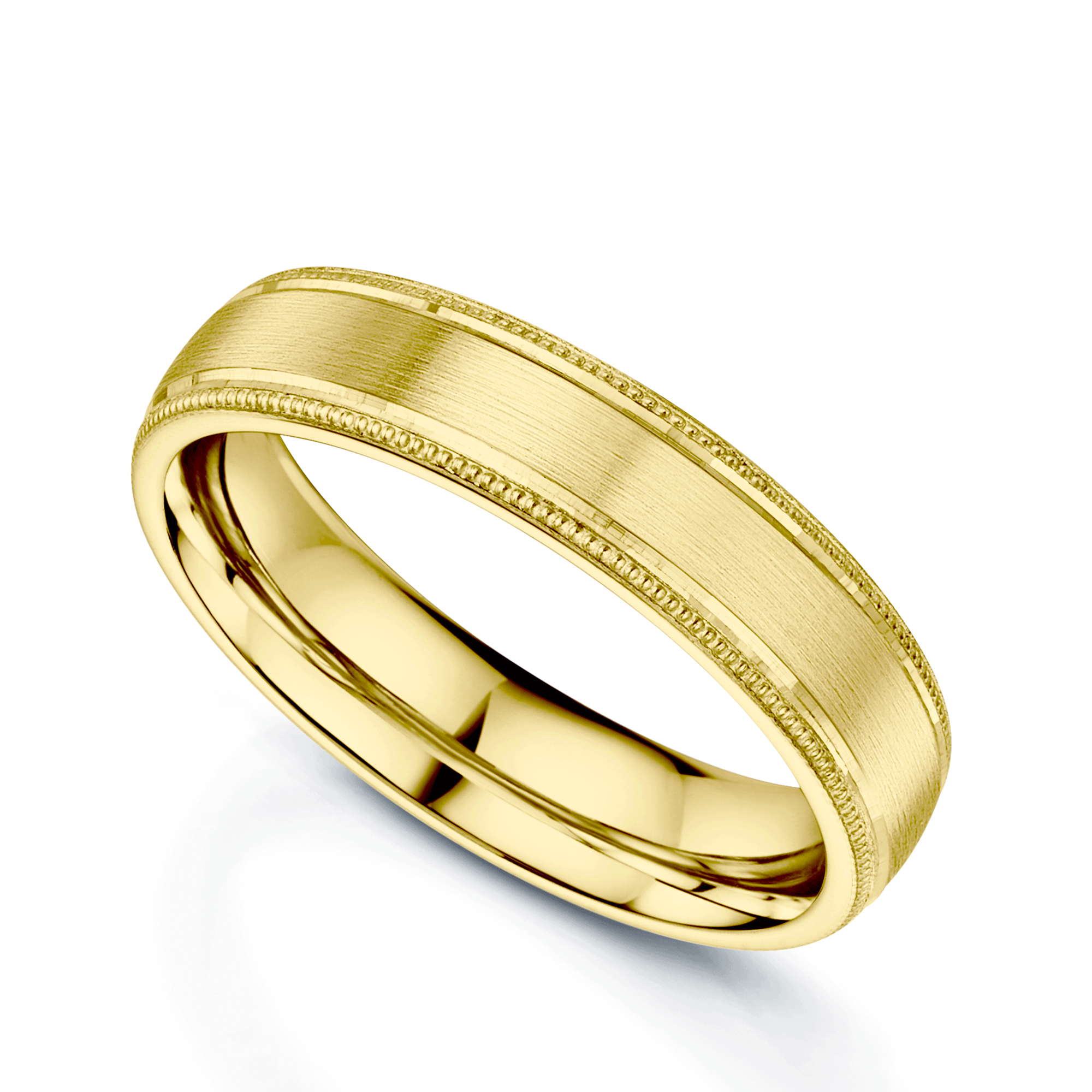 Berry's 18ct Yellow Gold Matt Court Shape Wedding Ring with Polished & Millgrain Edges - Berry's Jewellers