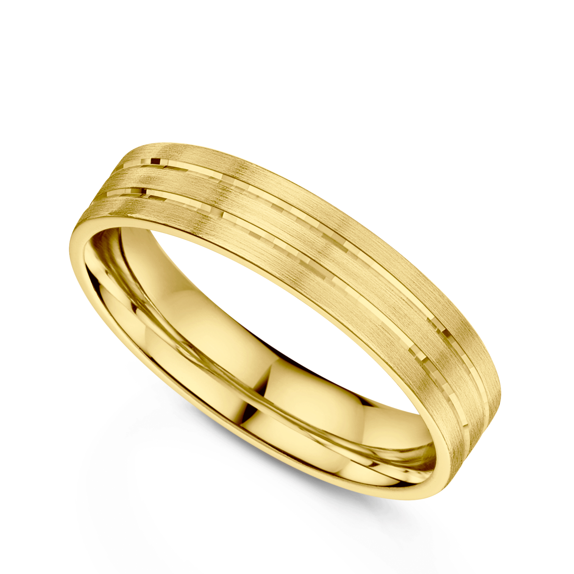 Berry's 18ct Yellow Gold Matt & Polished Line Flat Court Wedding Ring - Berry's Jewellers