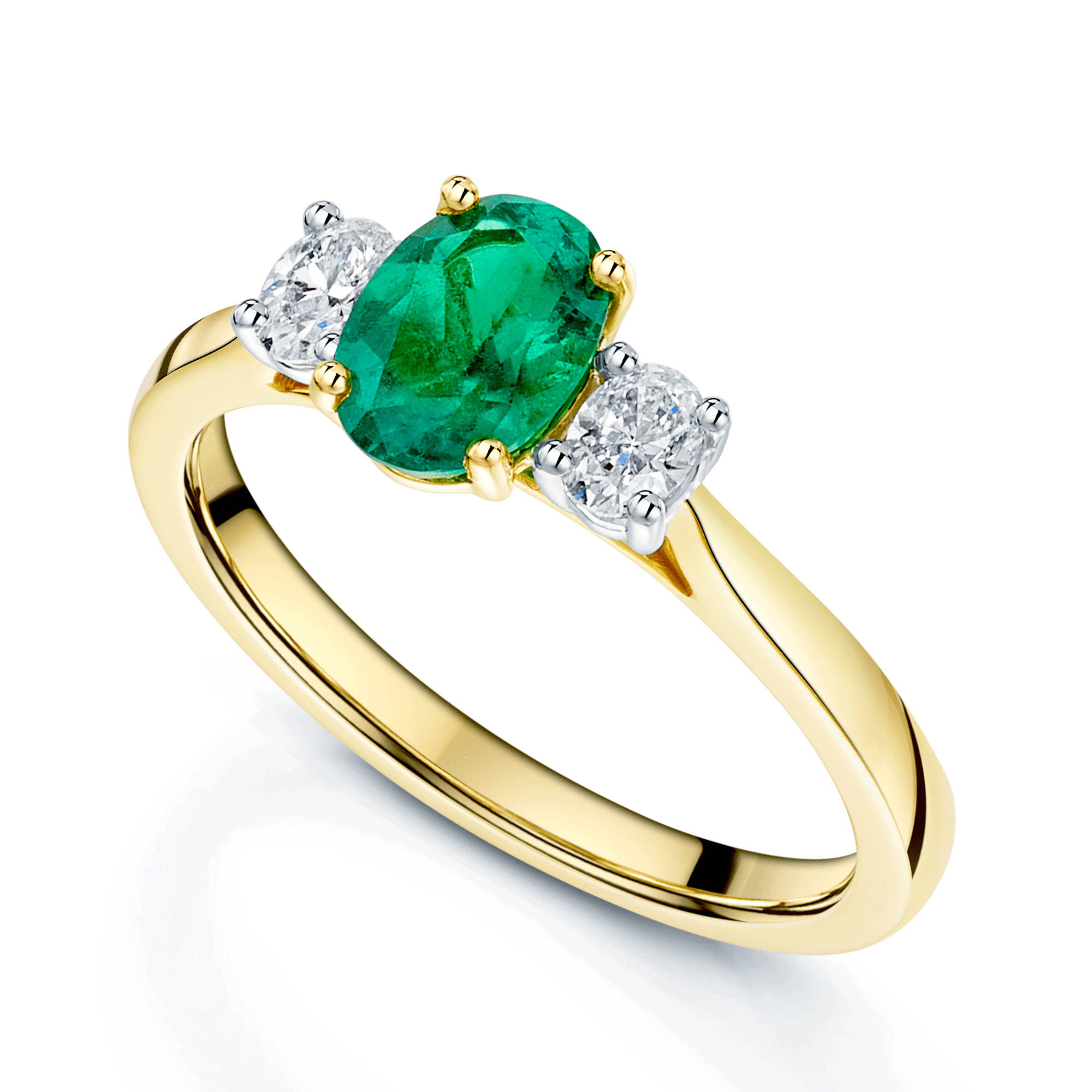 Berry's 18ct Yellow Gold Oval Cut Emerald And Diamond Three Stone Ring - Berry's Jewellers