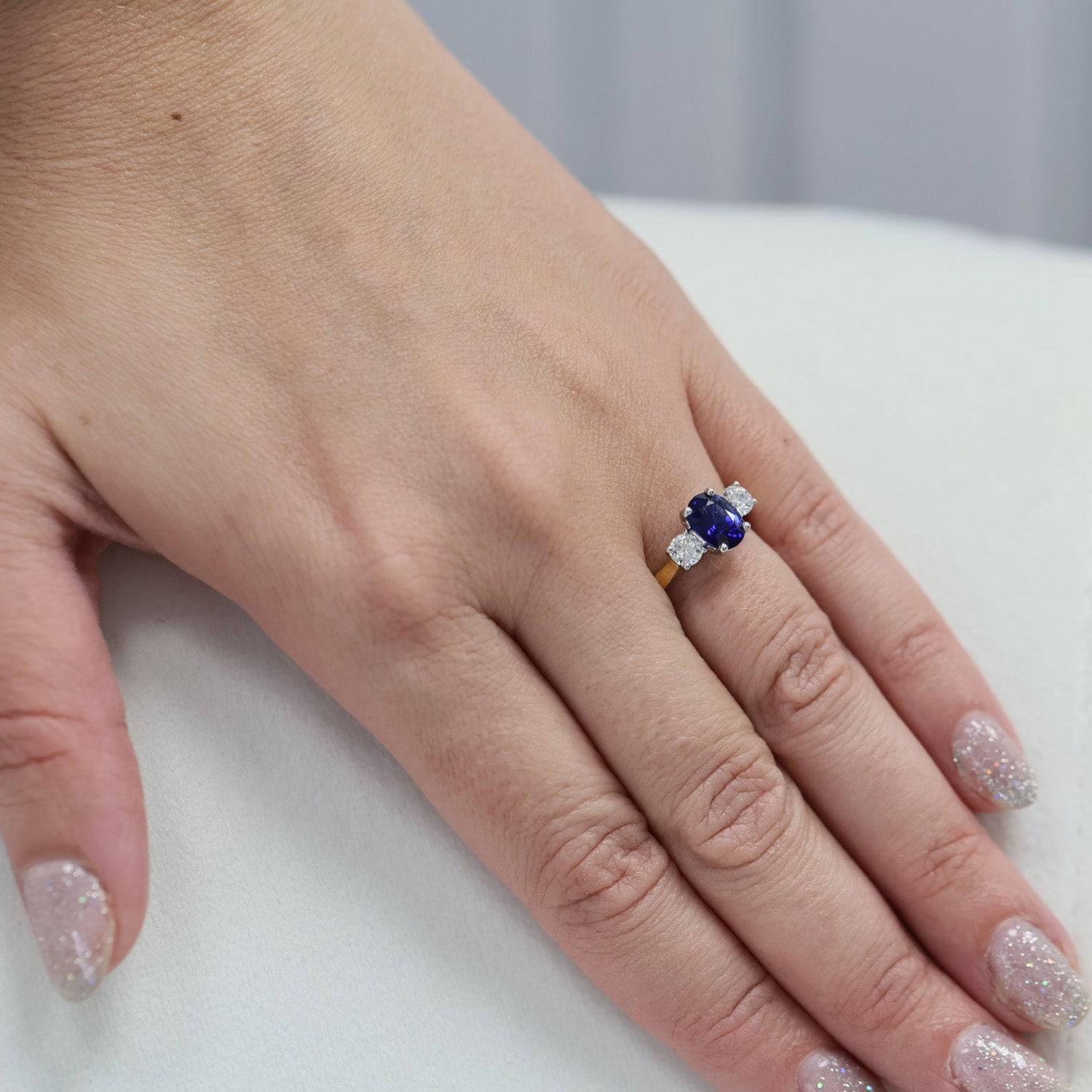 Berry's 18ct Yellow Gold Oval Cut Sapphire And Diamond Three Stone Ring - Berry's Jewellers