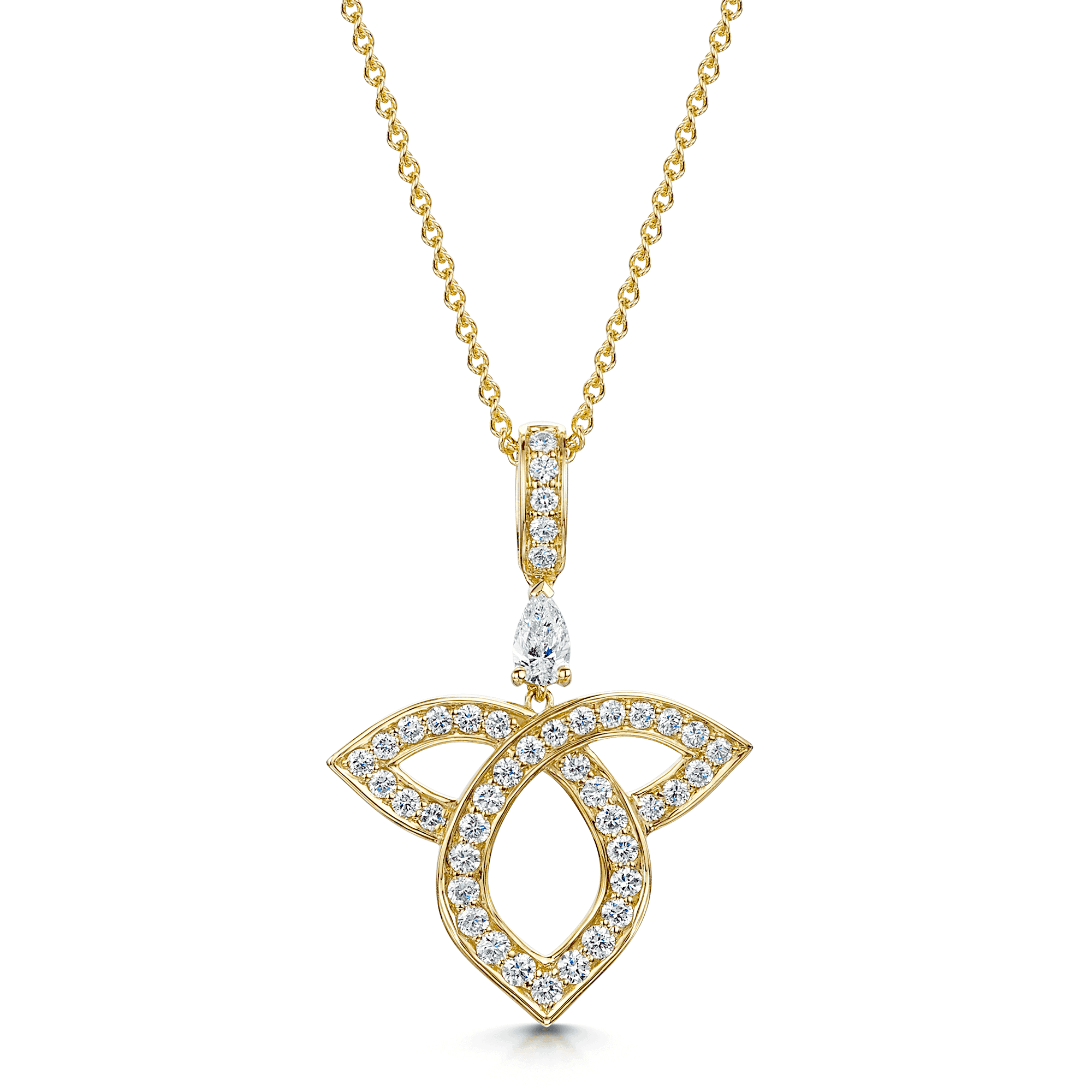 Berry's 18ct Yellow Gold Pear And Round Brilliant Cut Diamond Open Lotus Pendant - Berry's Jewellers