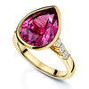 18ct Yellow Gold Pear Cut Umbalite Garnet Rub Over Set Ring With Micro Claw Set Diamond Shoulders