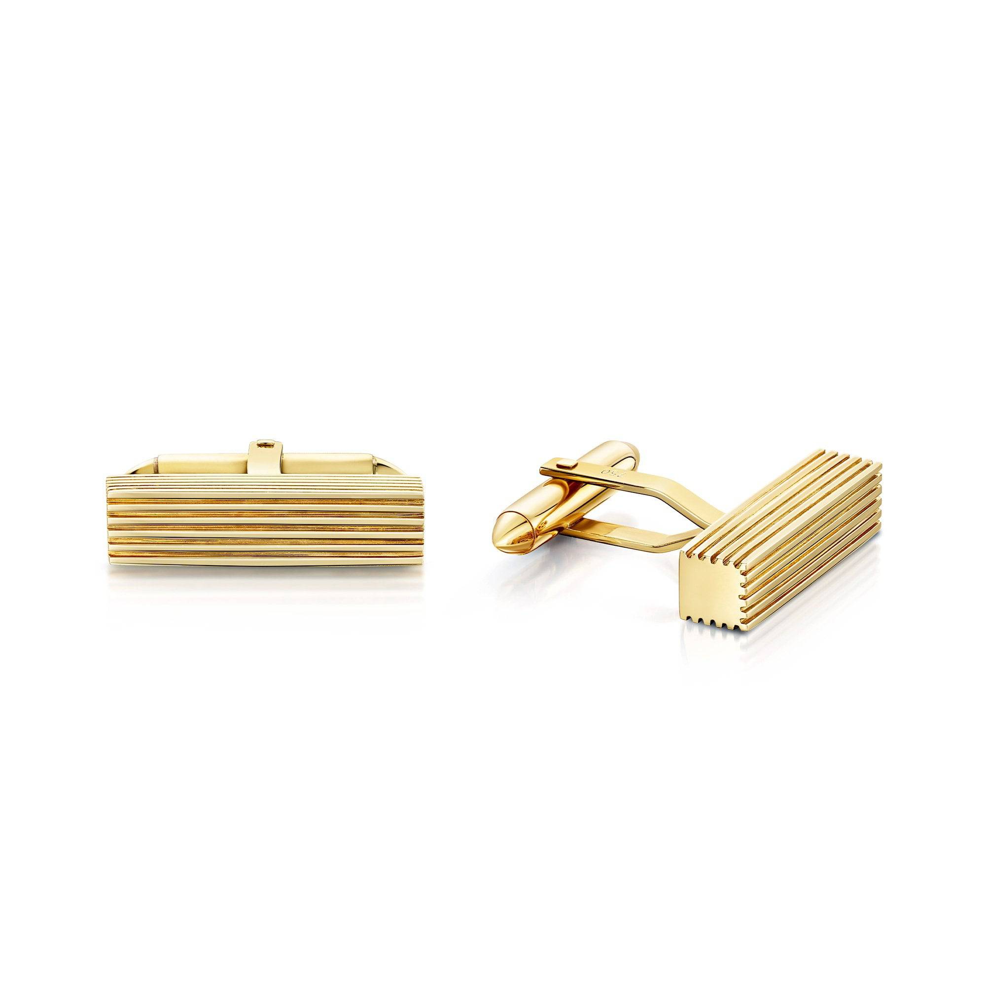 18ct Yellow Gold Polished Striped Block Cufflinks