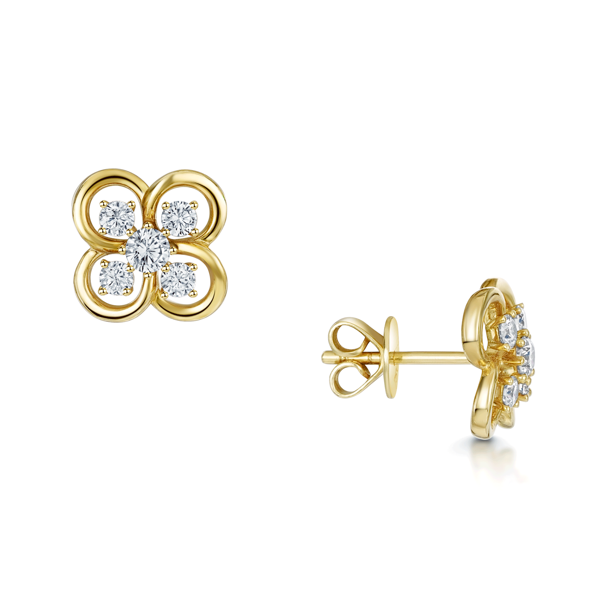 Berry's 18ct Yellow Gold Quatrefoil Diamond Set Stud Earrings - Berry's Jewellers