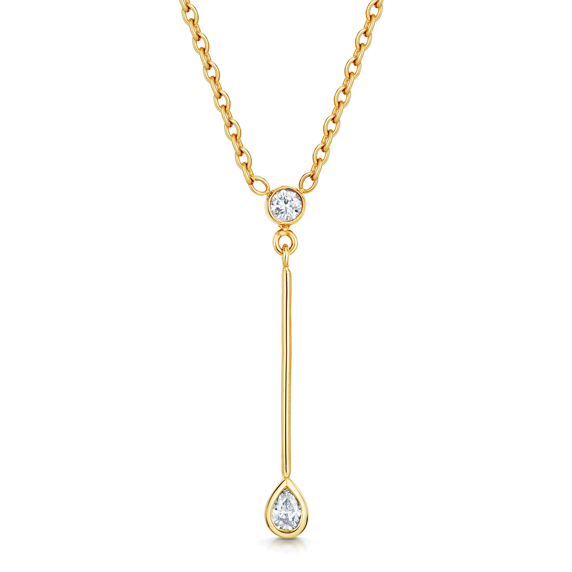 Berry's 18ct Yellow Gold Round Brilliant And Pear Cut Diamond Bar Pendant - Berry's Jewellers