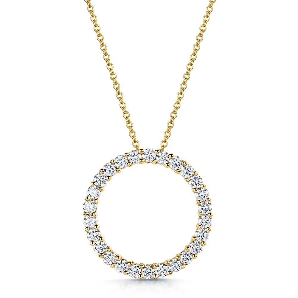 18ct Yellow Gold Round Brilliant Cut Diamond Circular Pendant