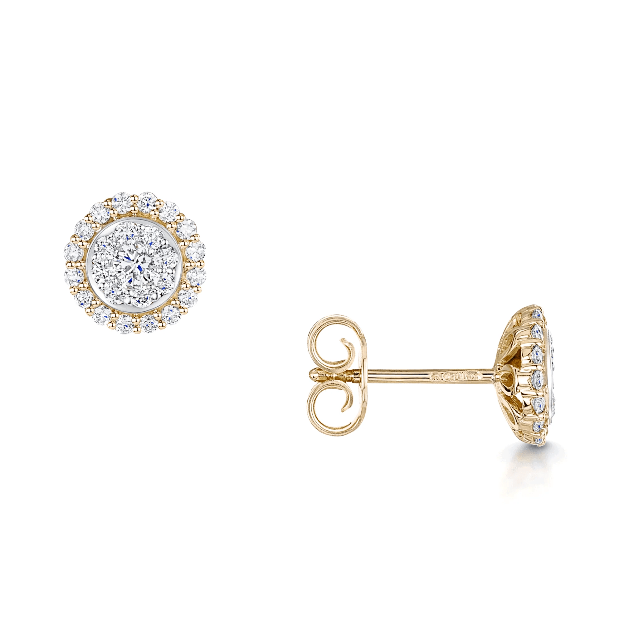 Berry's 18ct Yellow Gold Round Brilliant Cut Diamond Cluster Earrings - Berry's Jewellers