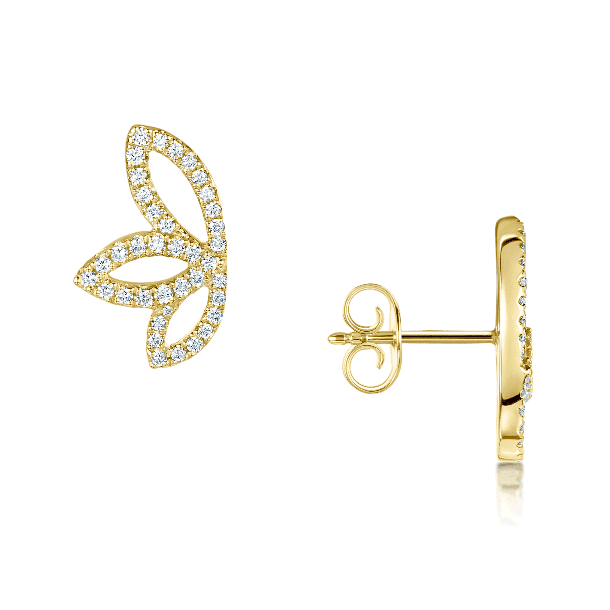 Berry's 18ct Yellow Gold Round Brilliant Cut Diamond Leaf Shape Earrings - Berry's Jewellers