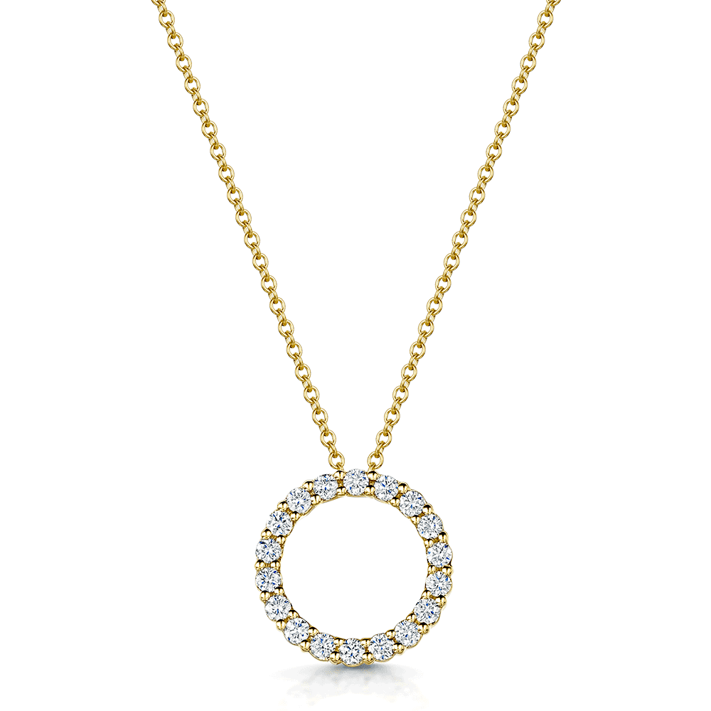 18ct Yellow Gold Round Brilliant Cut Diamond Open Circle Pendant