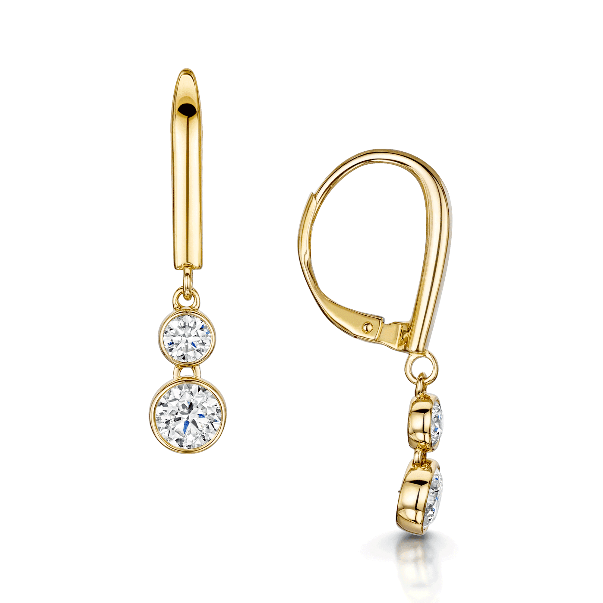 18ct Yellow Gold Round Brilliant Cut Diamond Rub Over Set Drop Earrings