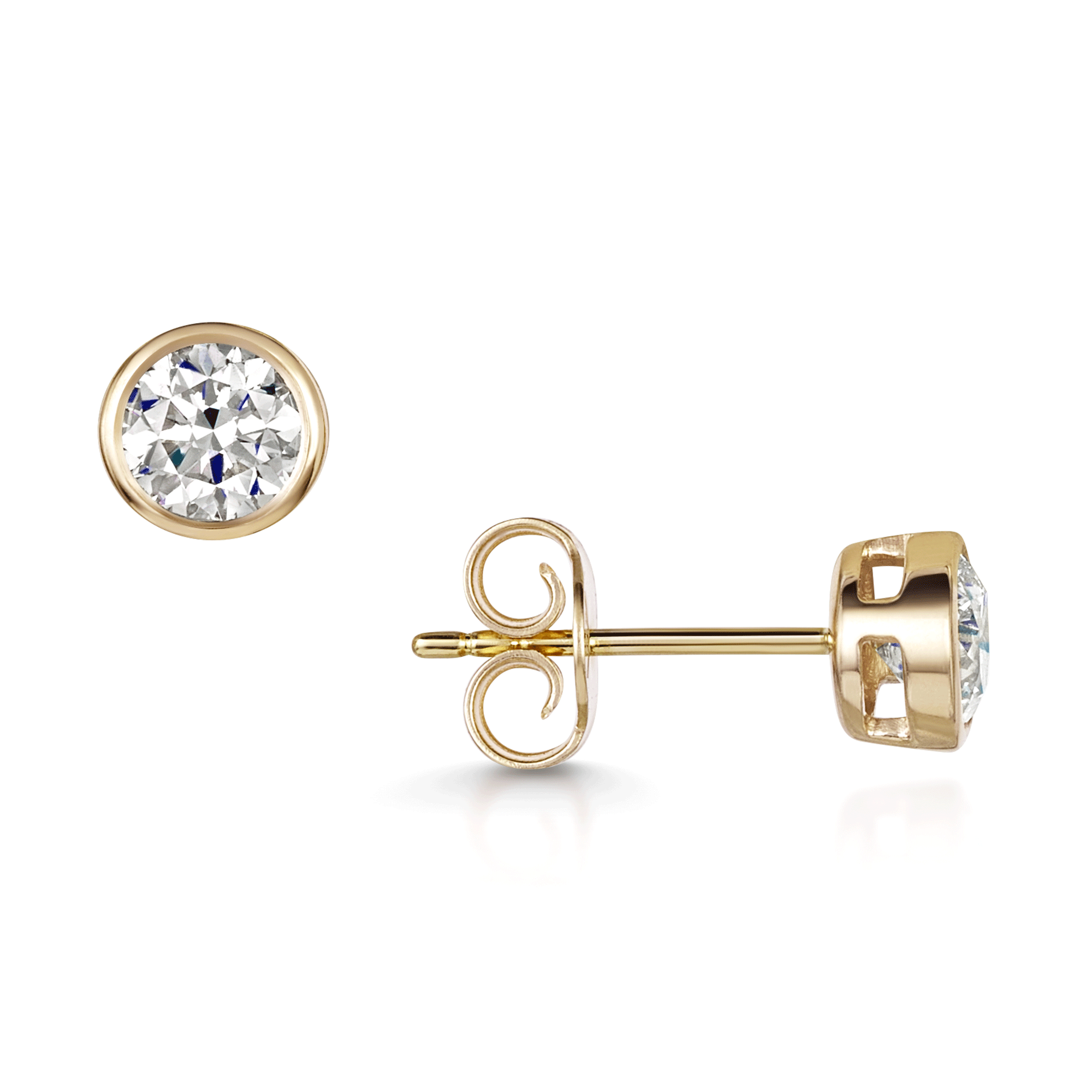 Berry's 18ct Yellow Gold Round Brilliant Cut Diamond Rub Over Set Stud Earrings - Berry's Jewellers