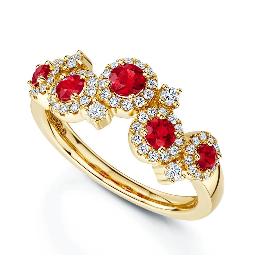 Berry's 18ct Yellow Gold Ruby And Diamond Halo Fancy Dress Ring - Berry's Jewellers