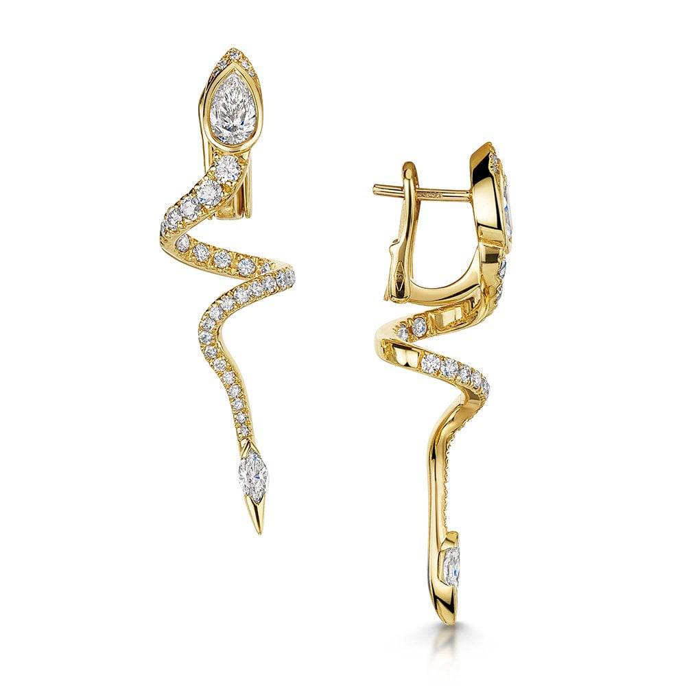 Berry's 18ct Yellow Gold Serpente Pear, Marquise And Round Brilliant Cut Diamond Spiral Pave Drop Earrings - Berry's Jewellers