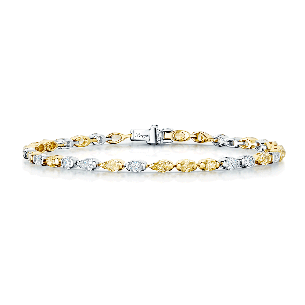 Berry's 18ct Yellow & White Gold Line Bracelet With Fancy Shaped Yellow & White Diamonds - Berry's Jewellers