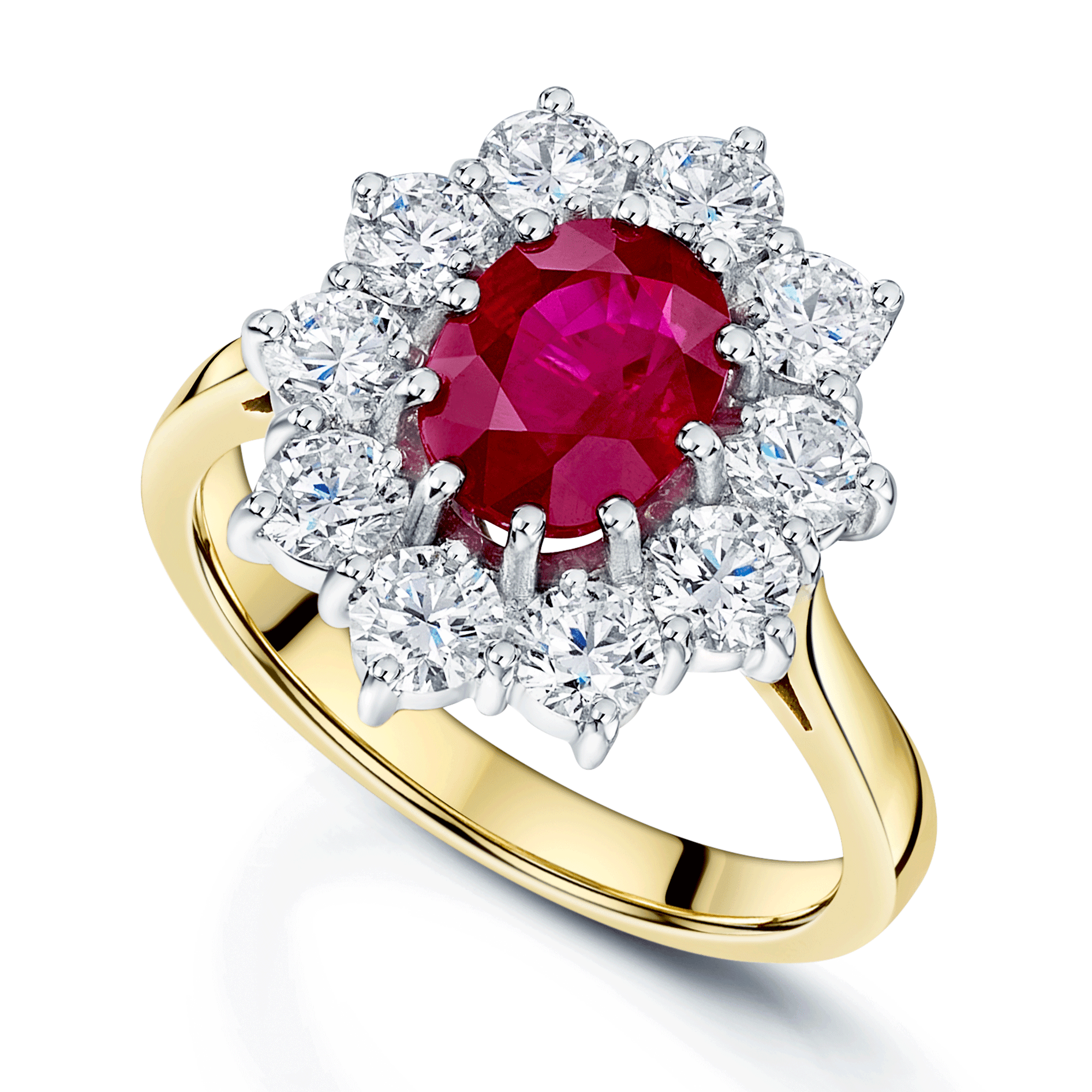 Berry's 18ct Yellow & White Gold Oval Cut Ruby And Diamond Cluster Ring - Berry's Jewellers