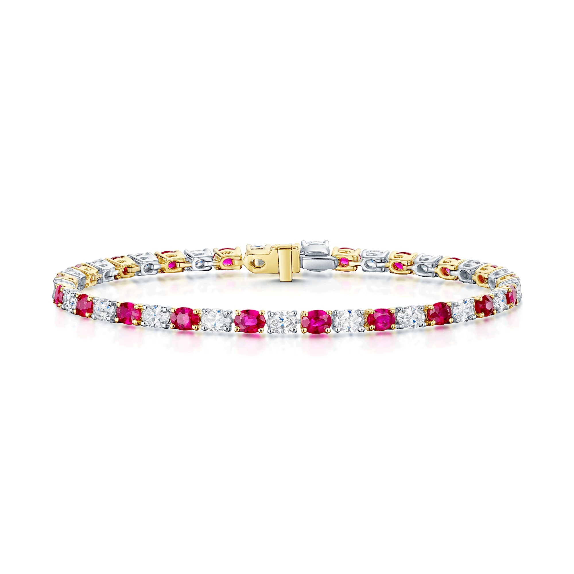 18ct Yellow & White Gold Oval Cut Ruby & Diamond Set Bracelet