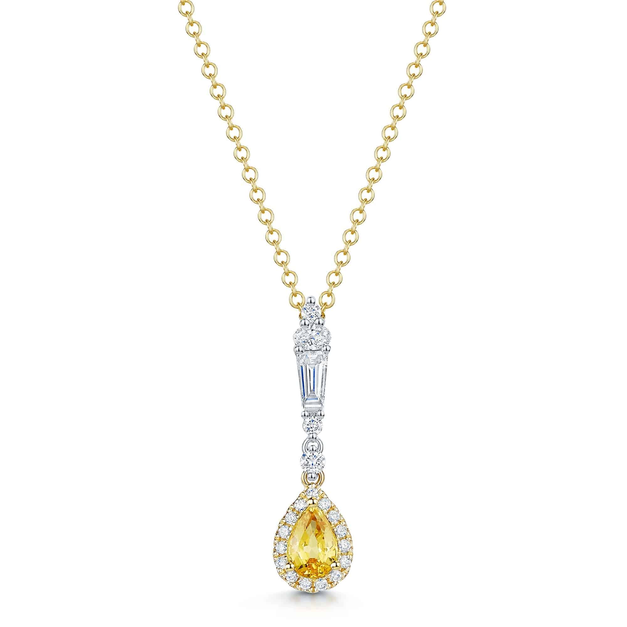 Berry's 18ct Yellow & White Gold Pear Cut Yellow Sapphire Diamond Halo Pendant - Berry's Jewellers