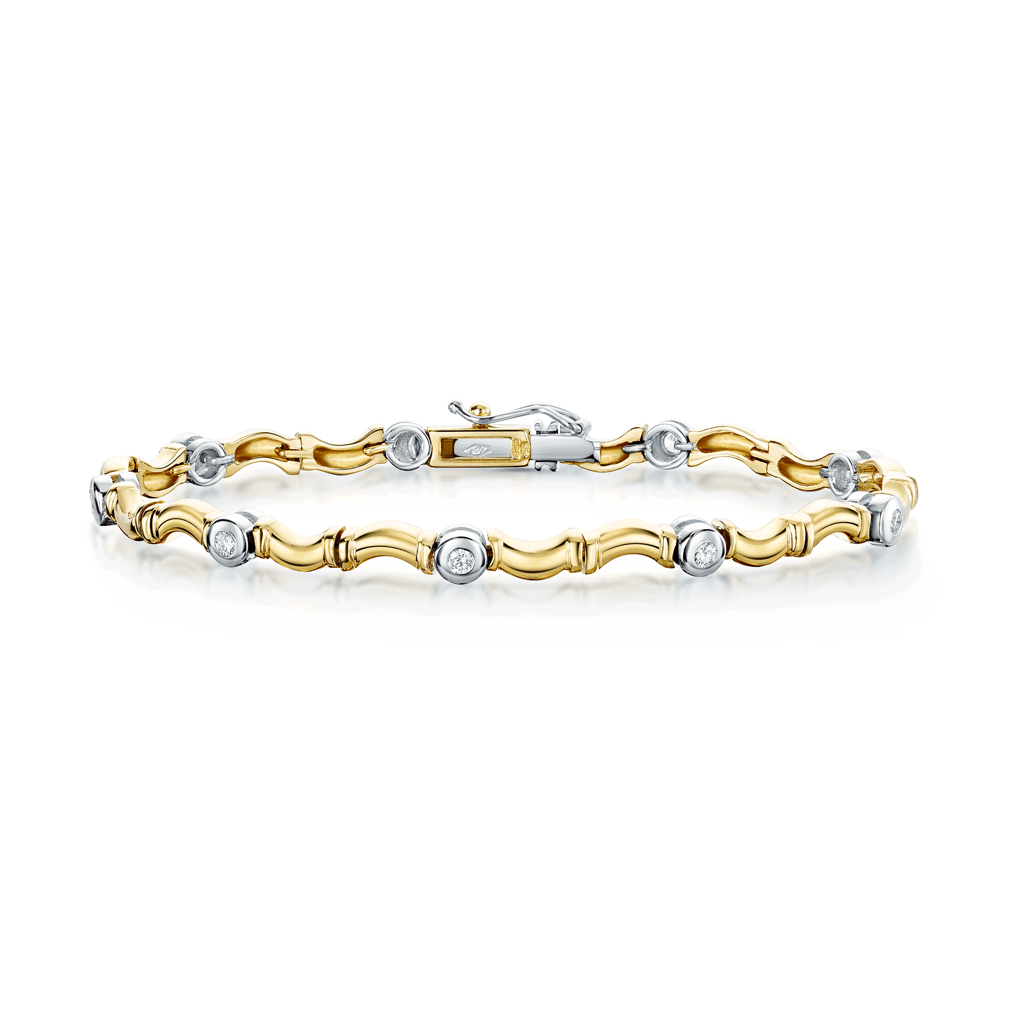 Berry's 18ct Yellow & White Gold Rub Over Set Curved Bar Link Bracelet - Berry's Jewellers