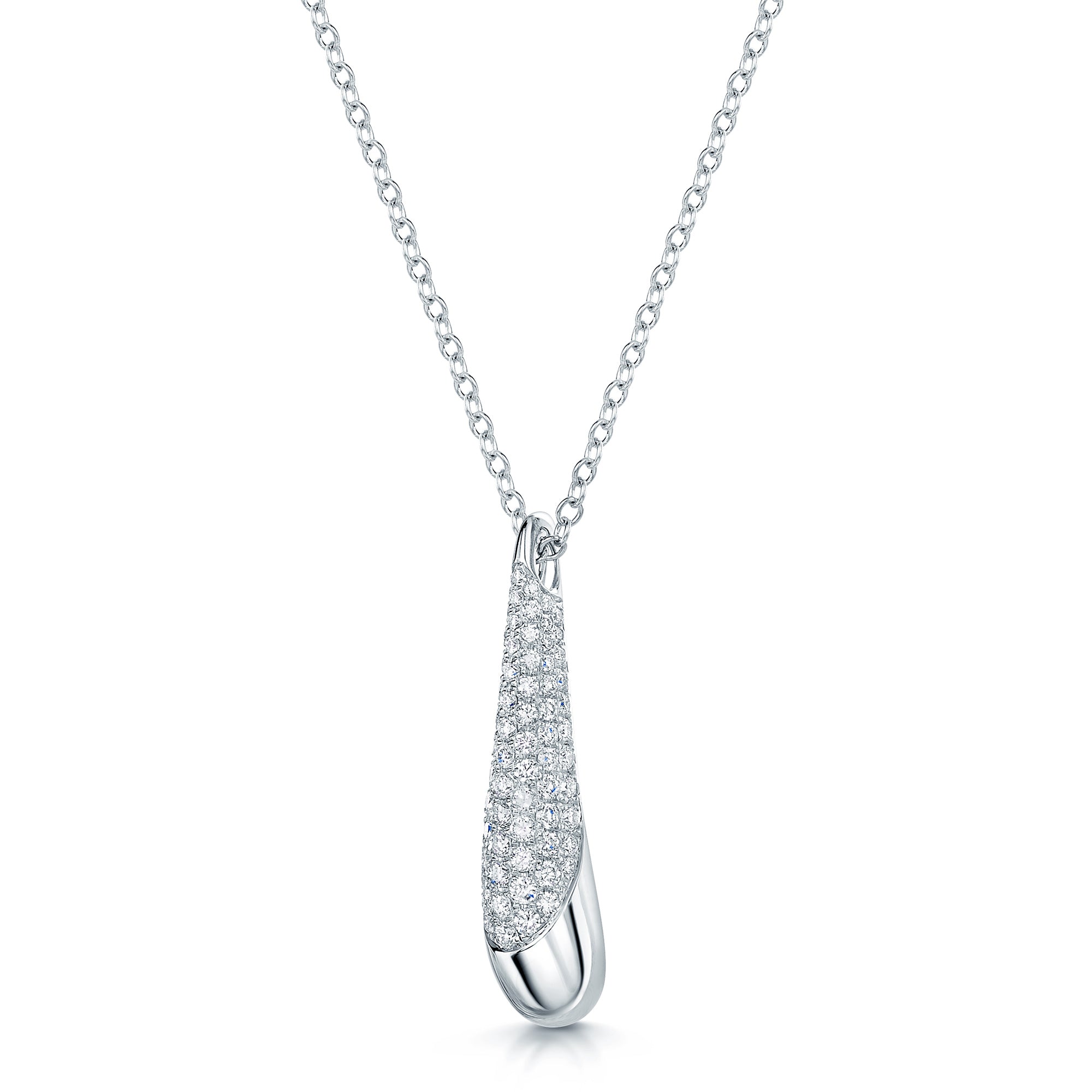 Ember Collection 18ct White Gold Diamond Pave Set Drop Pendant