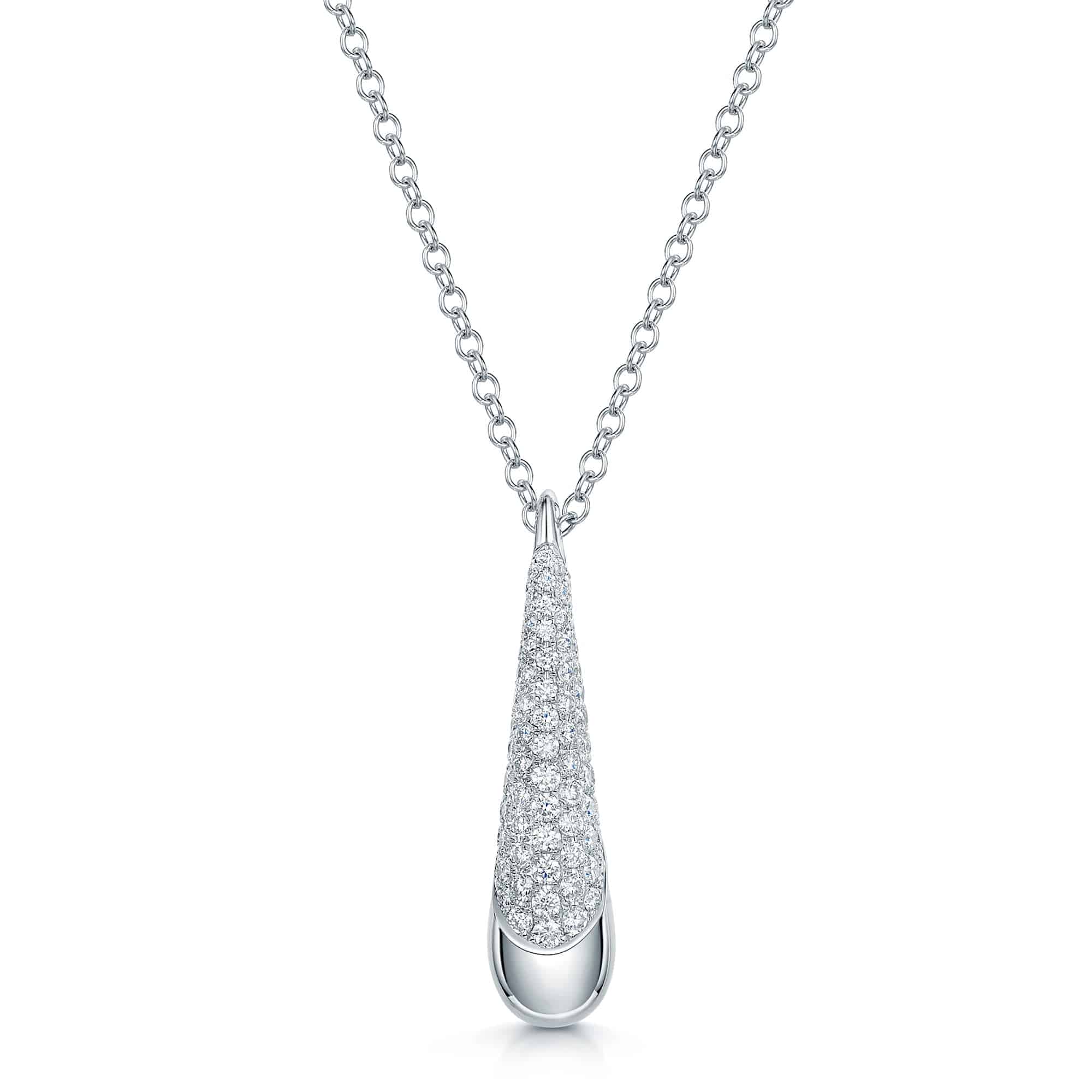 Ember Collection 18ct White Gold Diamond Pave Set Drop Pendant