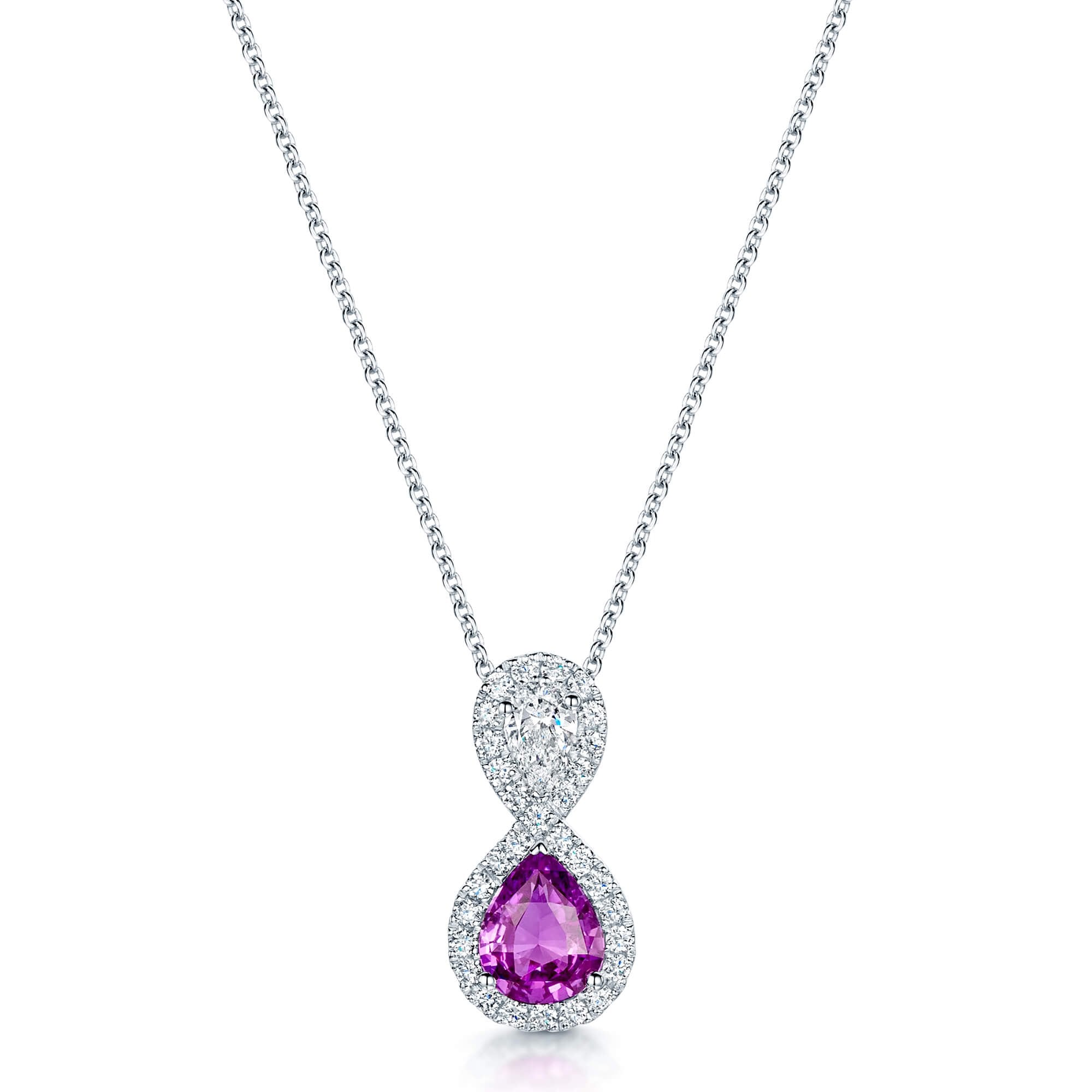 Berry's GIA Certificated Natural Pink Sapphire and Diamond Pear Cut Pendant with Fancy Diamond Surround - Berry's Jewellers