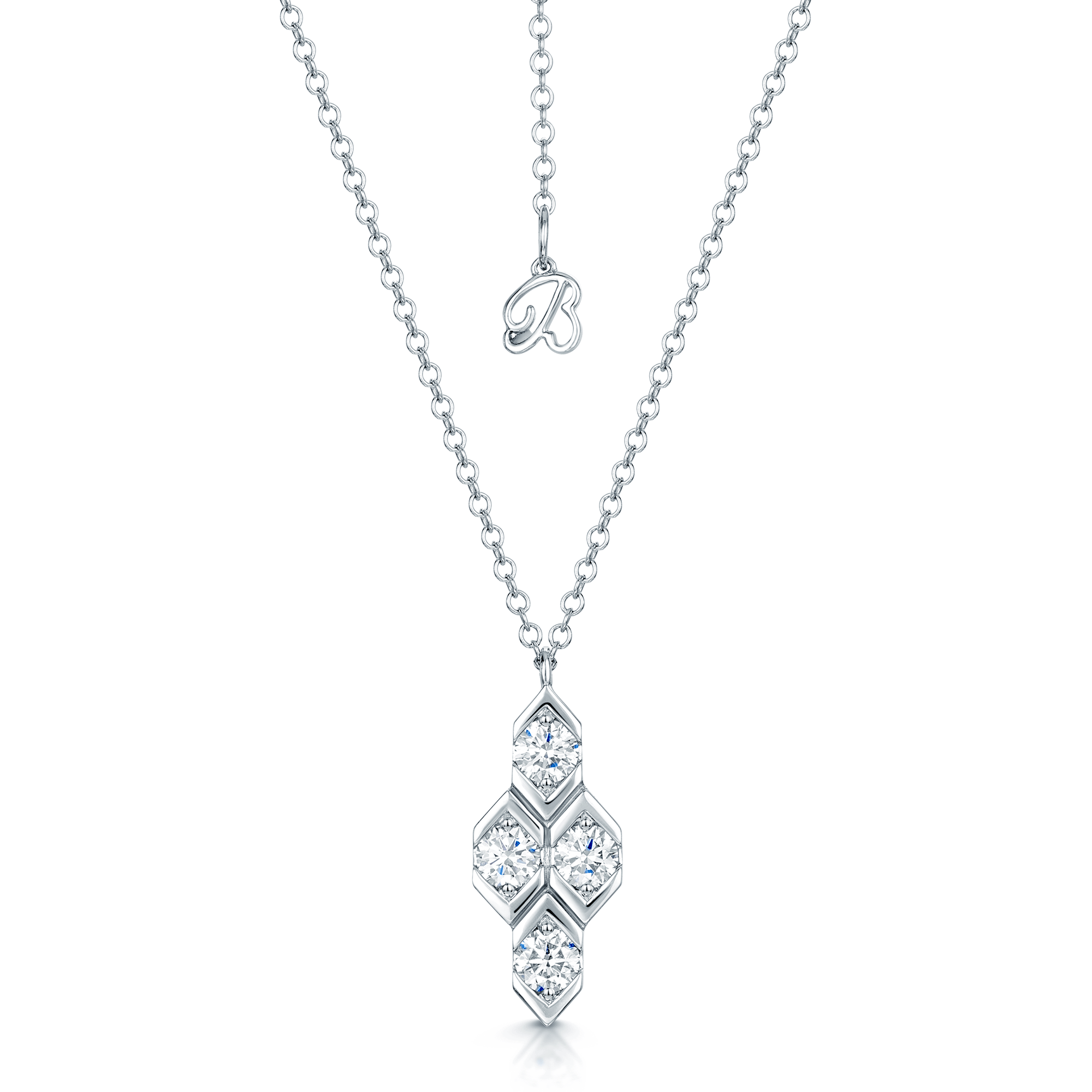 Nouveau Collection 18ct White Gold Four Diamond Drop Pendant