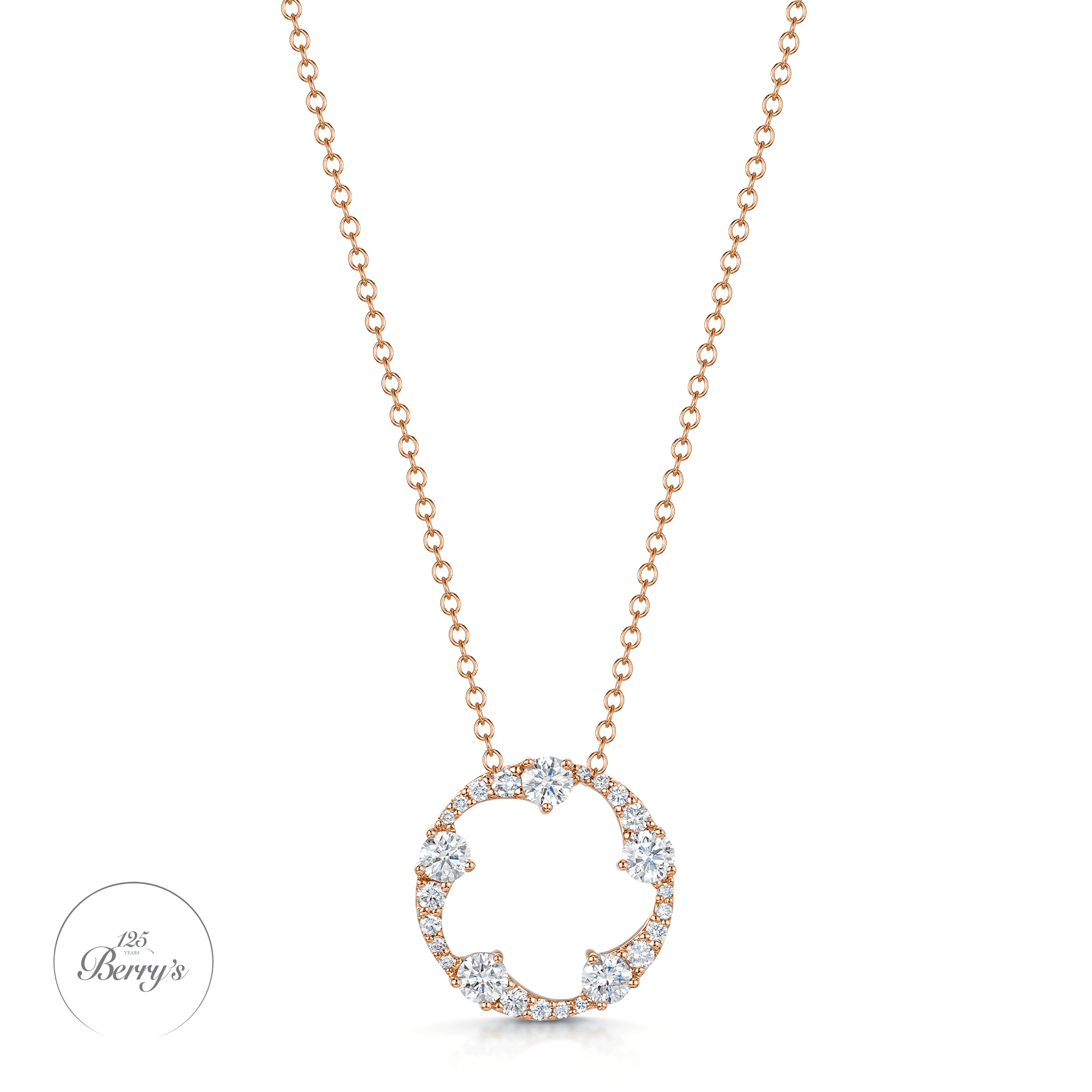 Berry's OPEIA Collection 18ct Rose Gold Diamond Fancy Circle Pendant With Chain - Berry's Jewellers