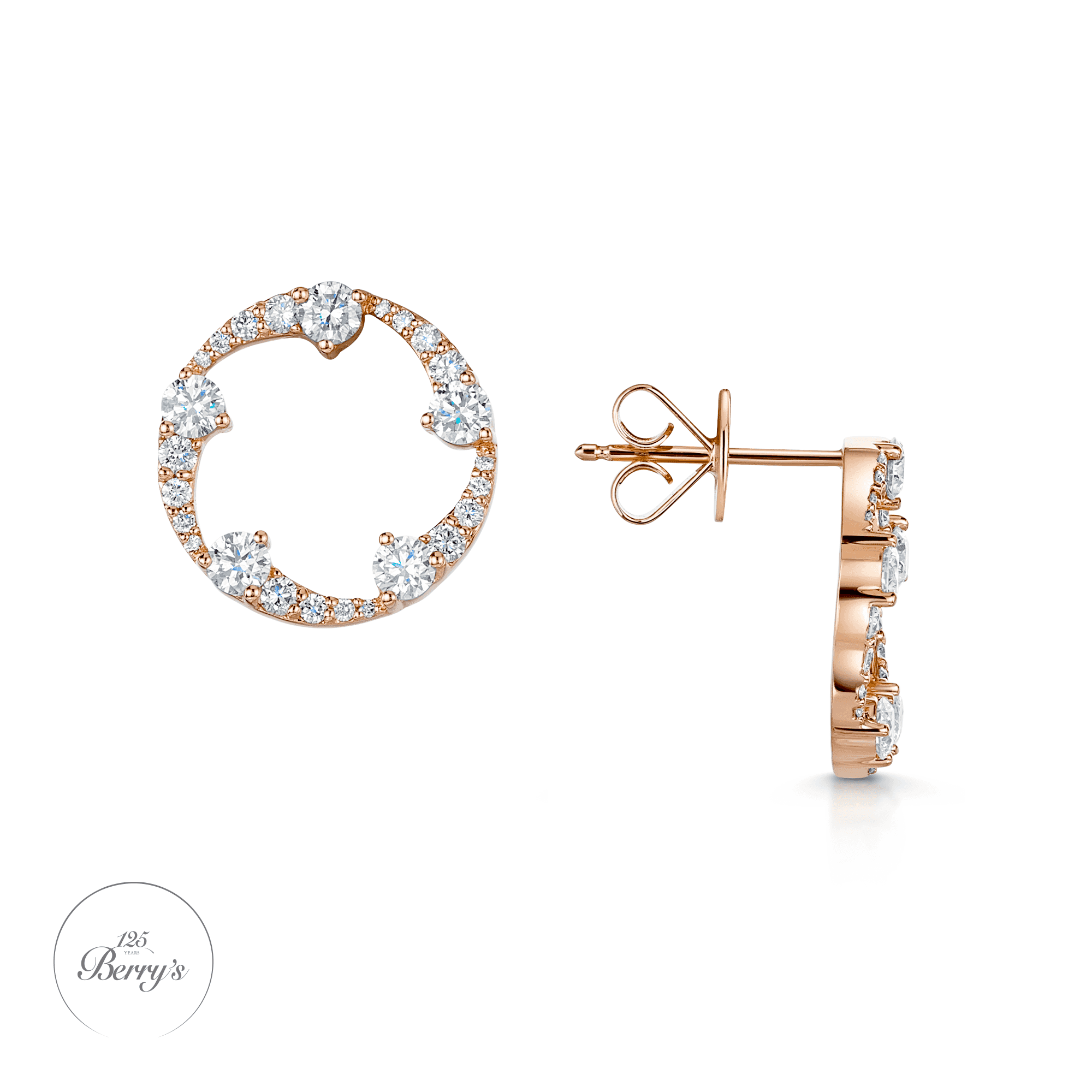 Berry's OPEIA Collection 18ct Rose Gold Diamond Fancy Circle Stud Earrings - Berry's Jewellers