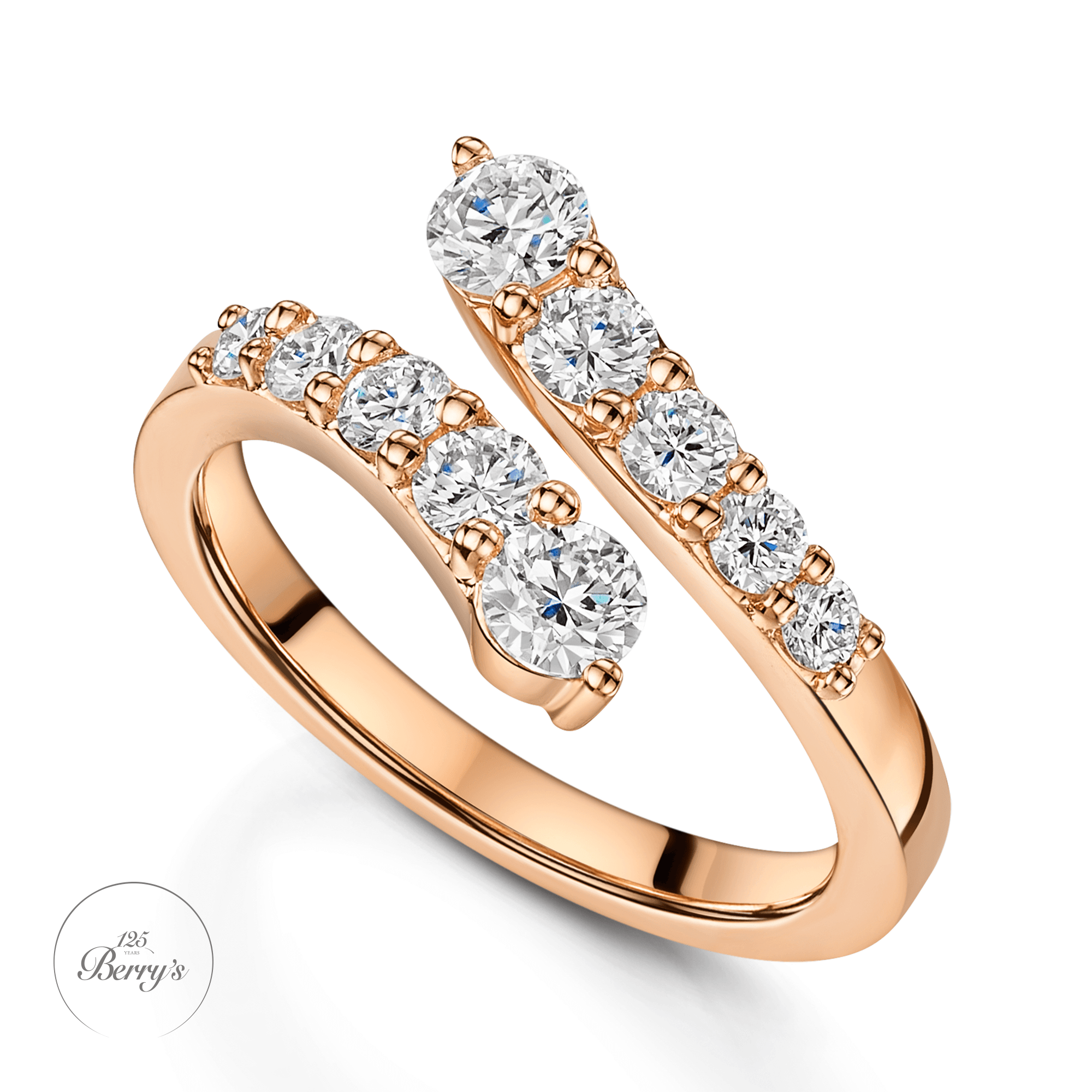 Berry's OPEIA Collection 18ct Rose Gold Round Brilliant Cut Diamond Fancy Single Row Cross Over Ring - Berry's Jewellers