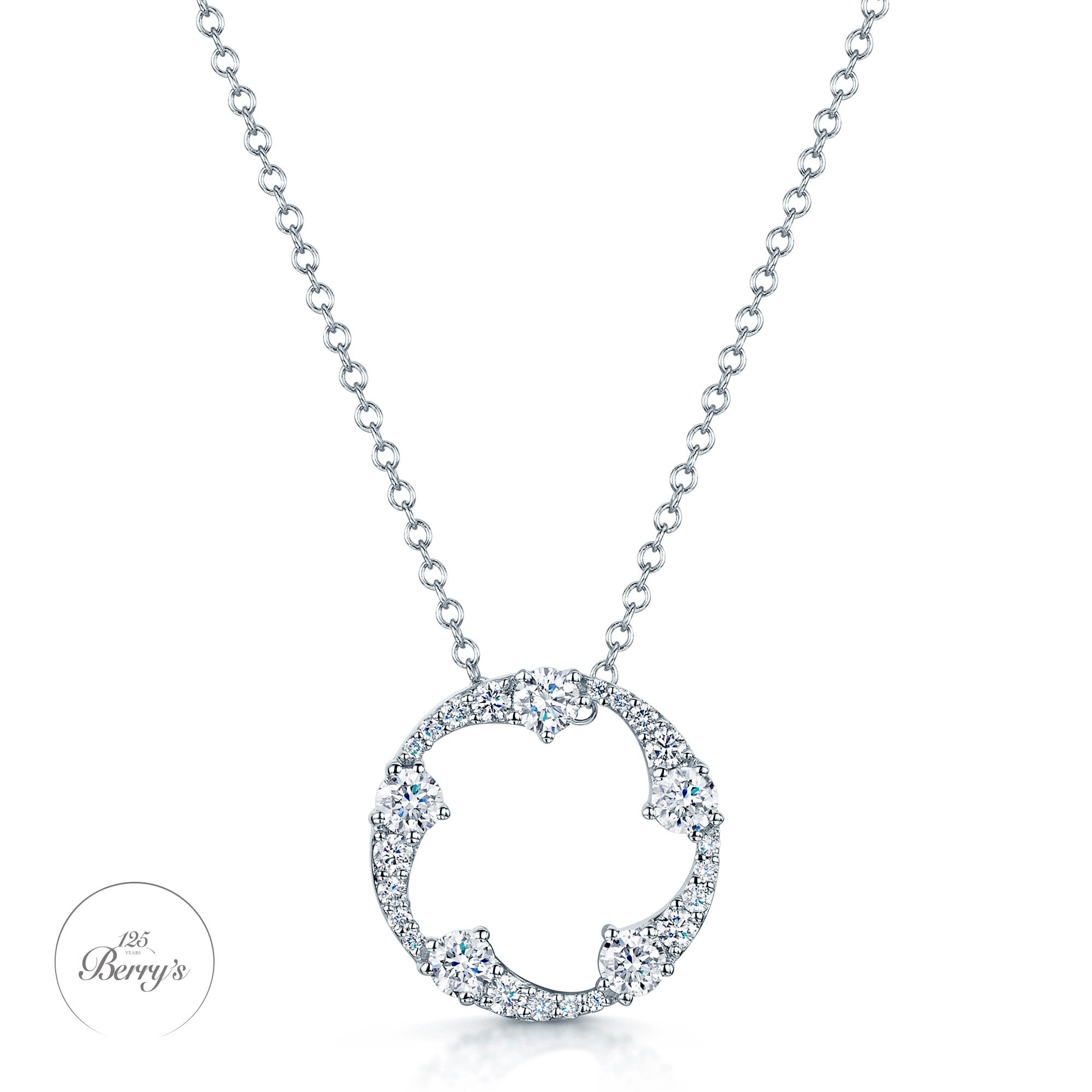 Berry's OPEIA Collection 18ct White Gold Diamond Fancy Circle Pendant With Chain - Berry's Jewellers