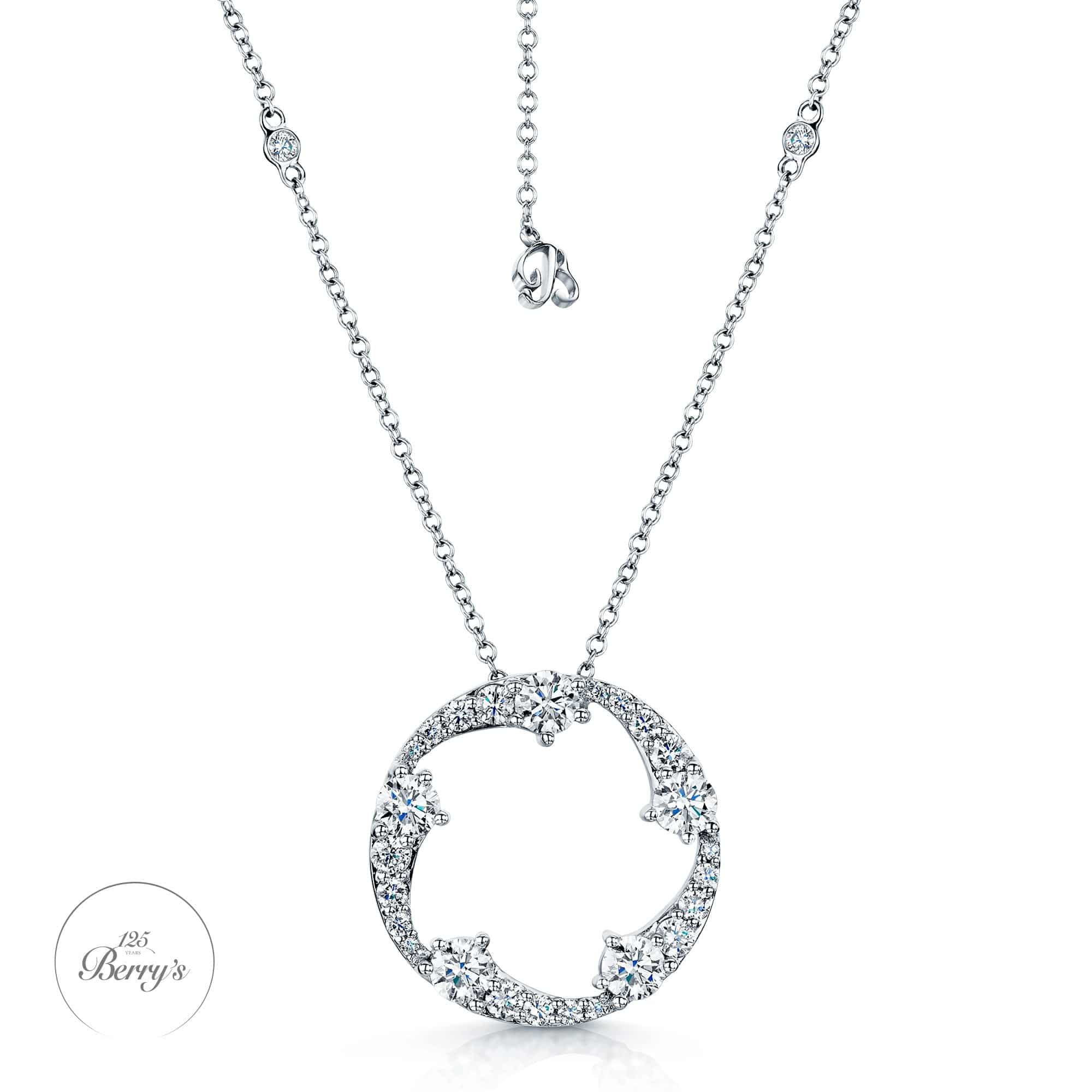 Berry's OPEIA Collection 18ct White Gold Diamond Fancy Large Circle Pendant With Chain - Berry's Jewellers