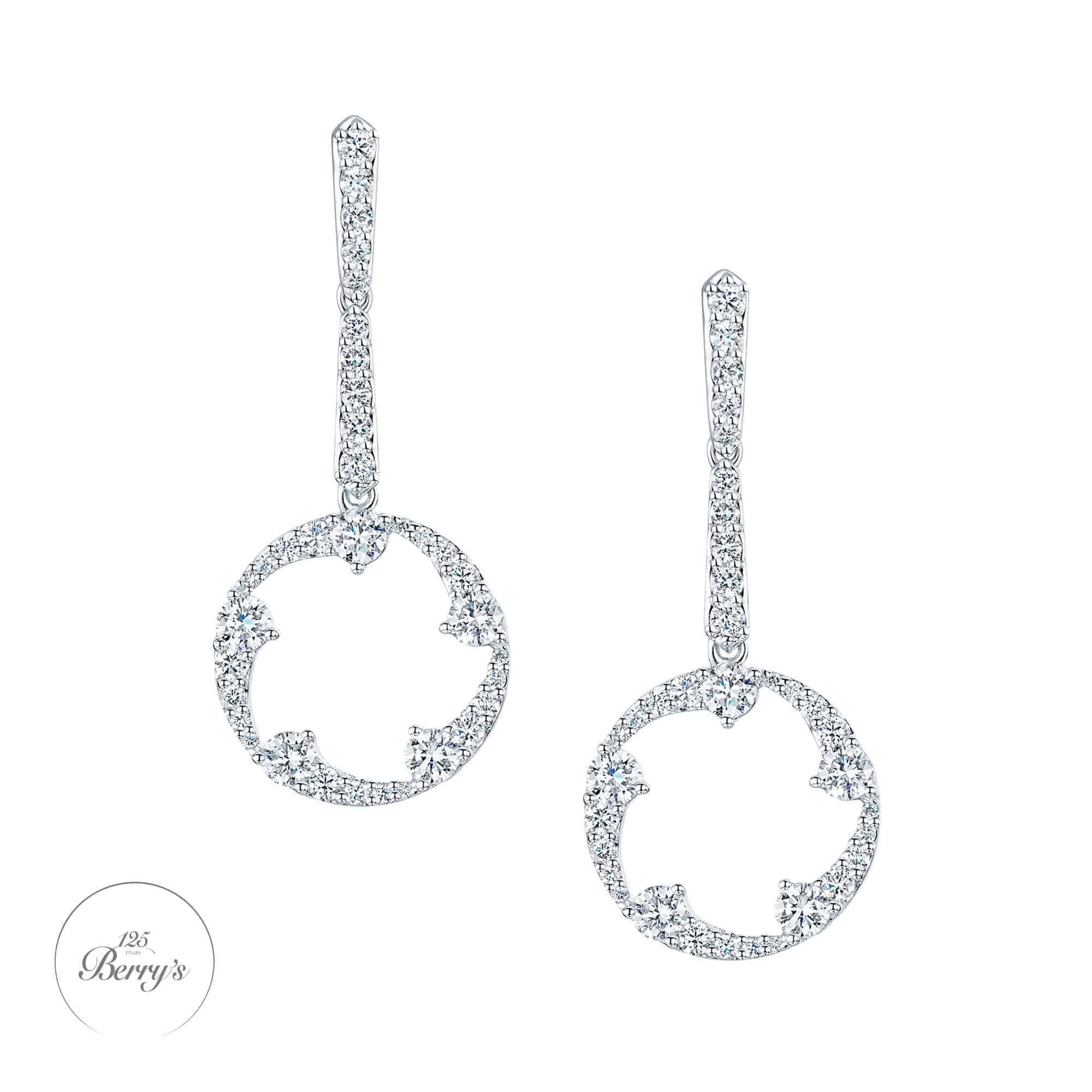 Berry's OPEIA Collection 18ct White Gold Diamond Fancy Long Drop Circle Stud Earrings - Berry's Jewellers