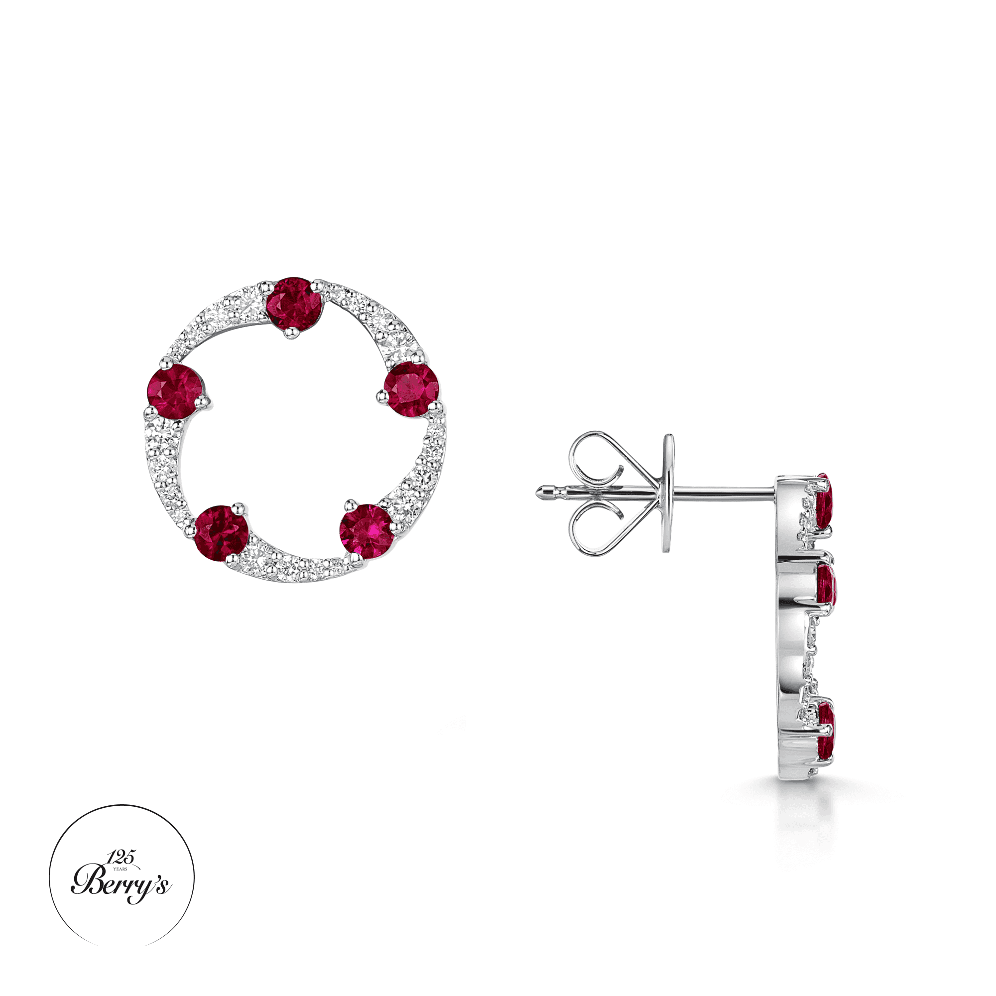 Berry's OPEIA Collection 18ct White Gold Ruby And Diamond Fancy Circle Stud Earrings - Berry's Jewellers