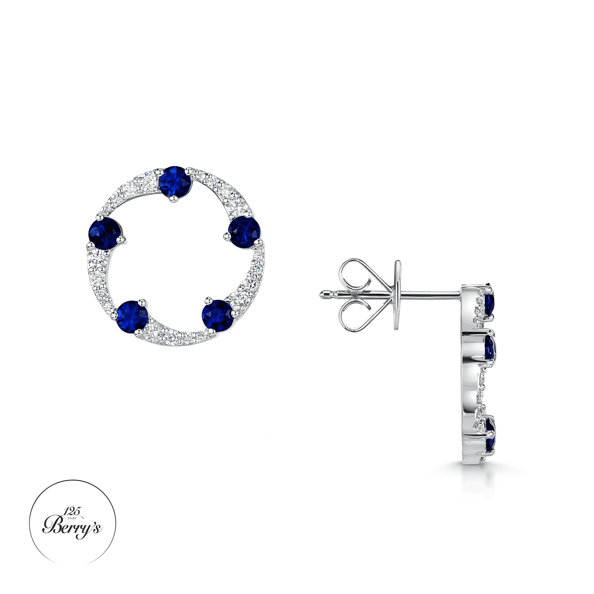 Berry's OPEIA Collection 18ct White Gold Sapphire And Diamond Fancy Circle Stud Earrings - Berry's Jewellers