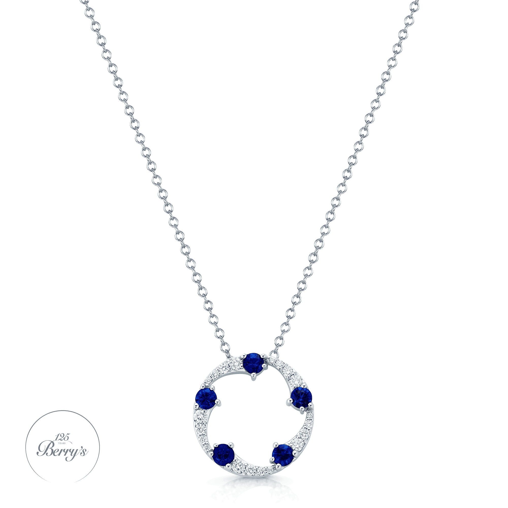 Berry's OPEIA Collection 18ct White Gold Sapphire Diamond Fancy Circle Pendant With Chain - Berry's Jewellers