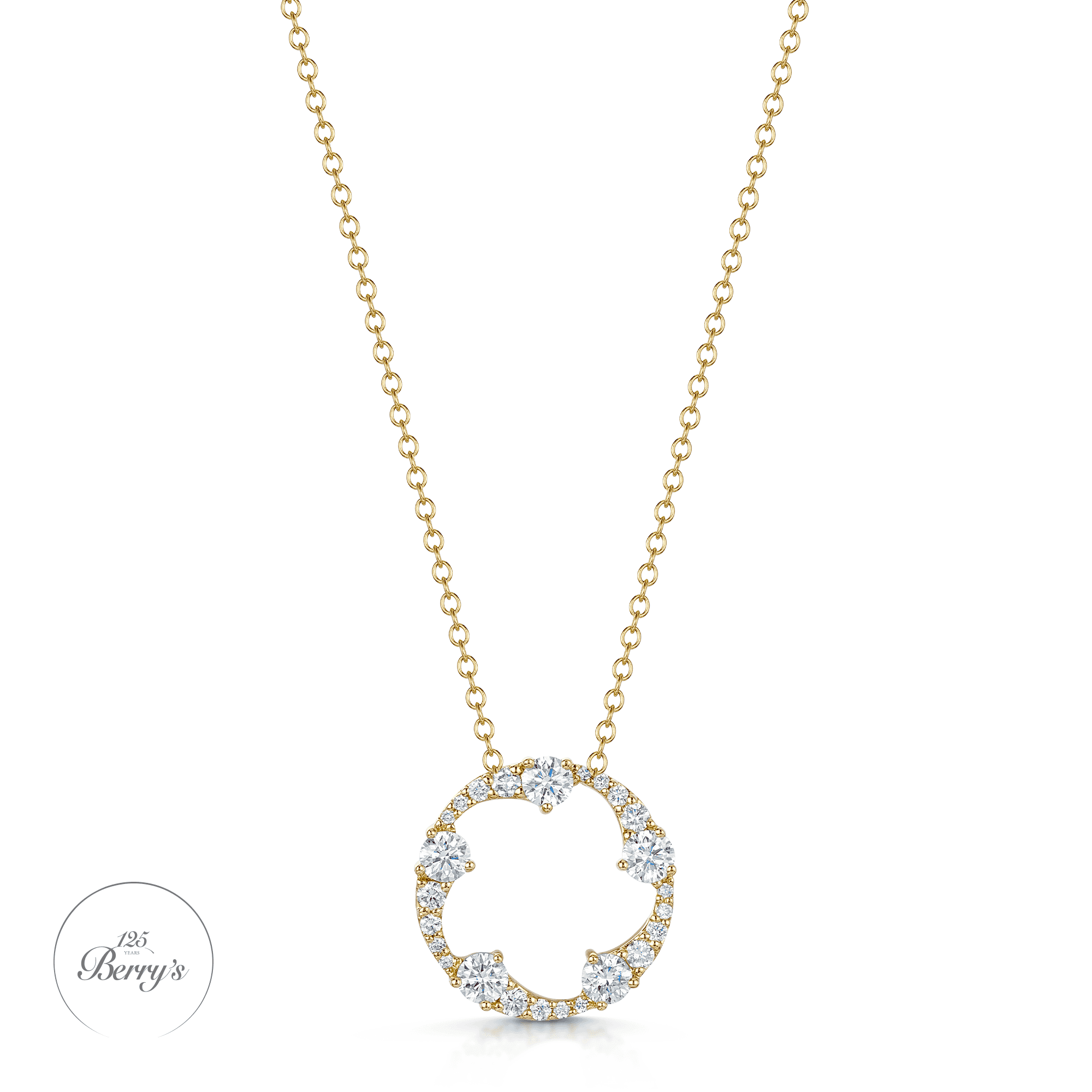 Berry's OPEIA Collection 18ct Yellow Gold Diamond Fancy Circle Pendant With Chain - Berry's Jewellers