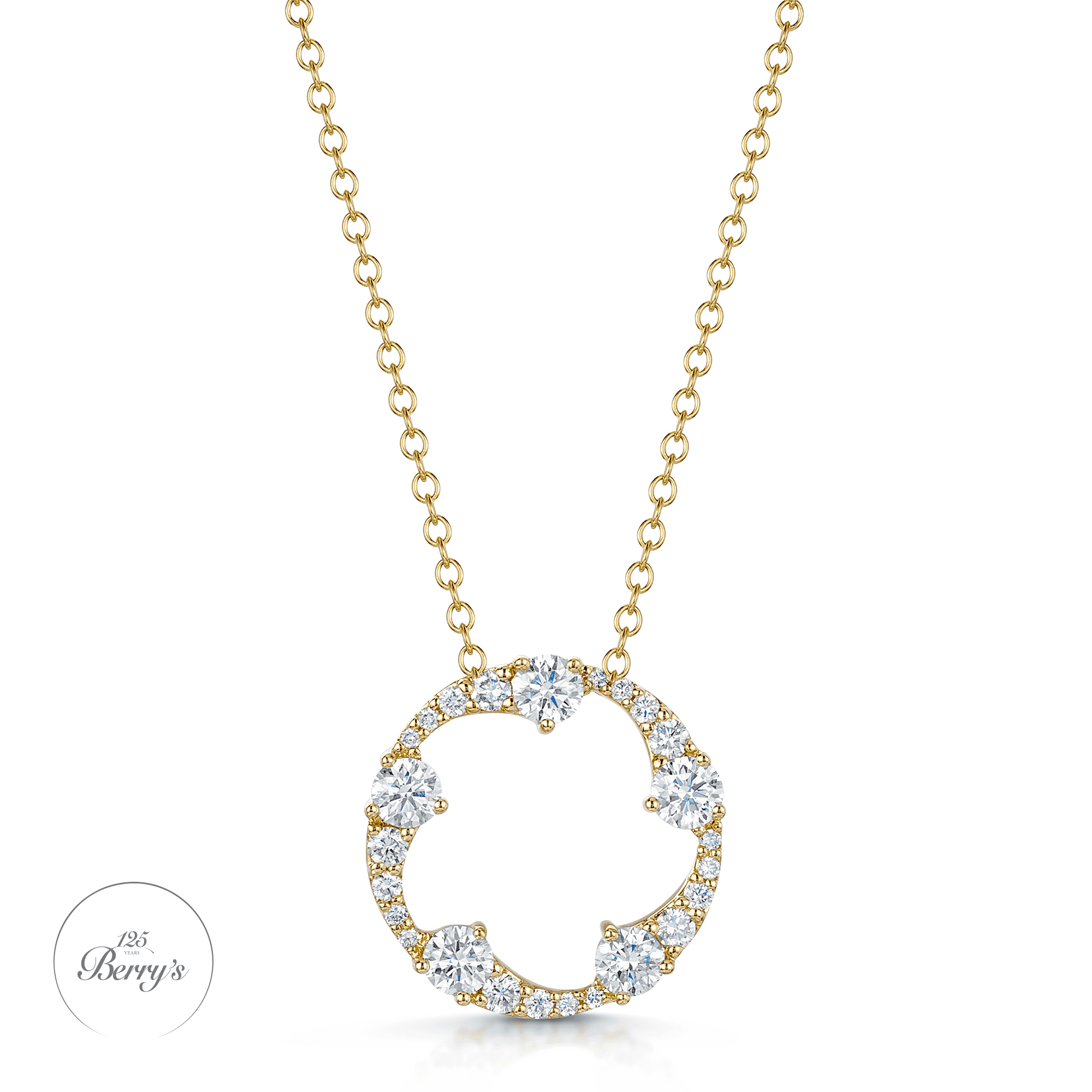 Berry's OPEIA Collection 18ct Yellow Gold Diamond Fancy Circle Pendant With Chain - Berry's Jewellers