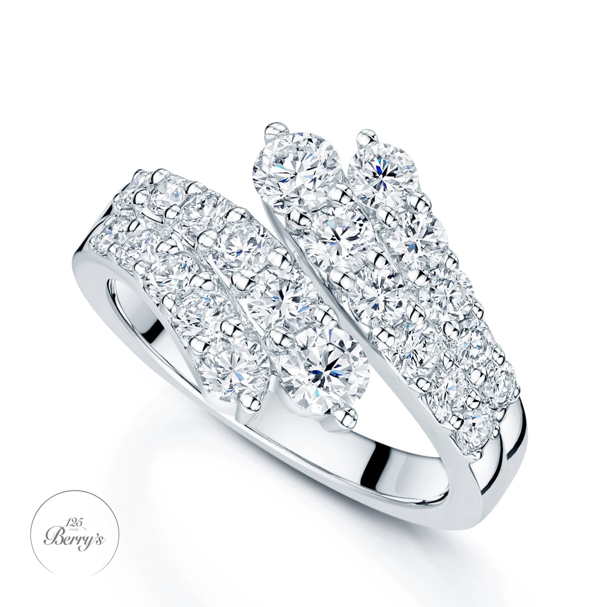 Berry's OPEIA Collection Platinum Round Brilliant Cut Diamond Fancy Two Row Cross Over Ring - Berry's Jewellers