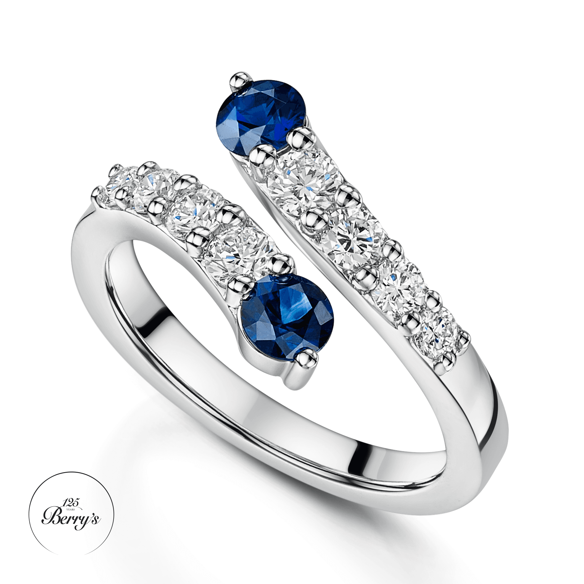 Berry's OPEIA Collection Platinum Round Brilliant Cut Sapphire And Diamond Fancy Single Row Ring - Berry's Jewellers