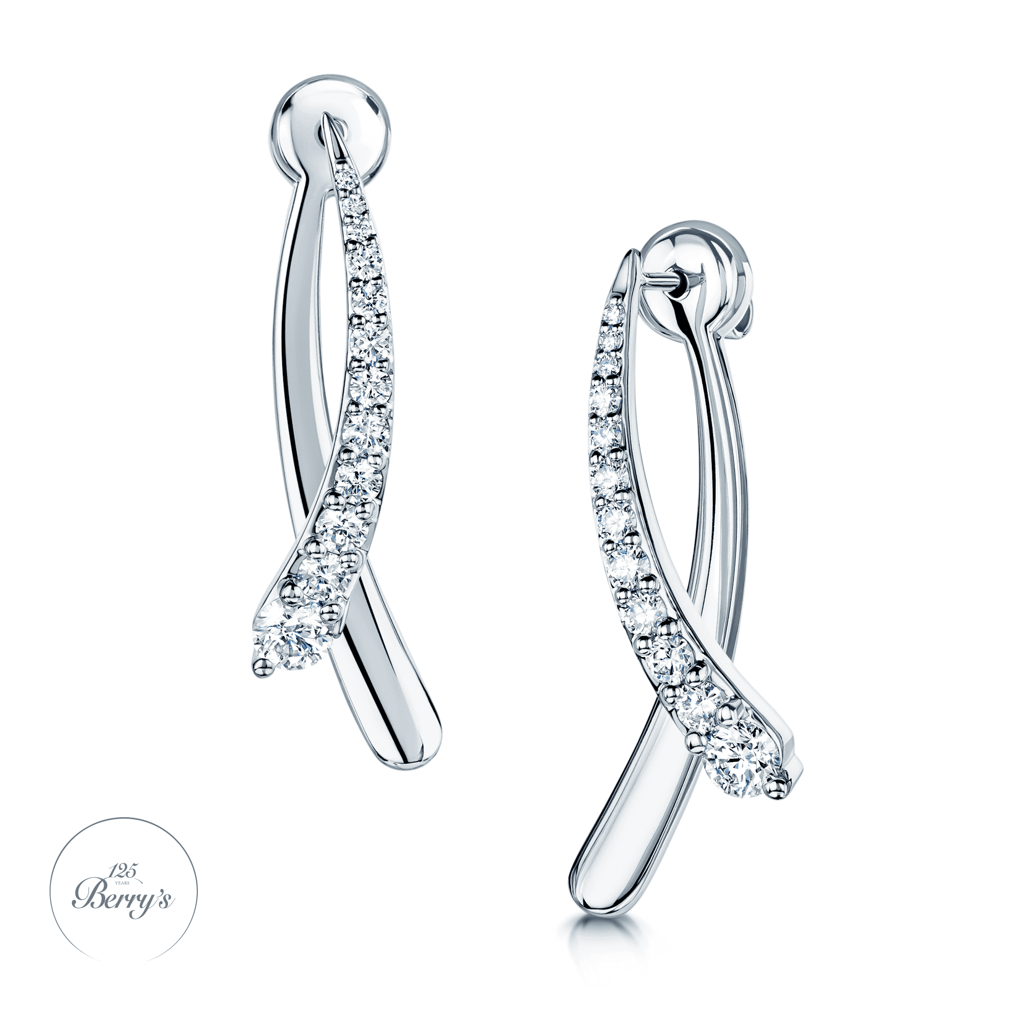 Berry's OPEIA Nova Collection 18ct White Gold Diamond Interchangeable Plain Back Drop Earrings - Berry's Jewellers