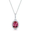 Pink Tourmaline Oval Cut Diamond Halo Pendant