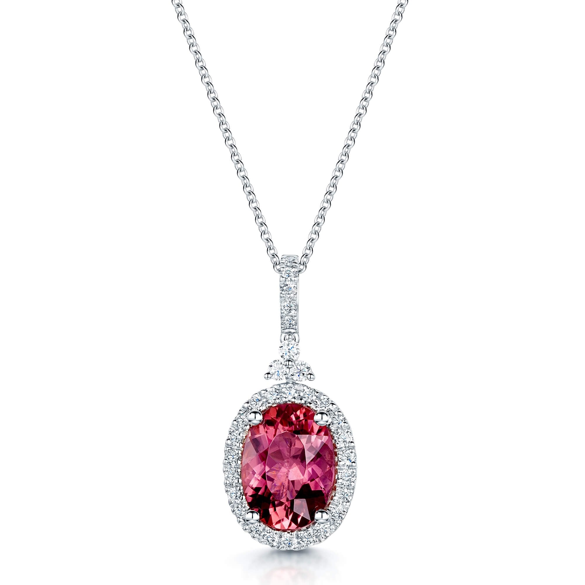 Berry's Pink Tourmaline Oval Cut Diamond Halo Pendant - Berry's Jewellers