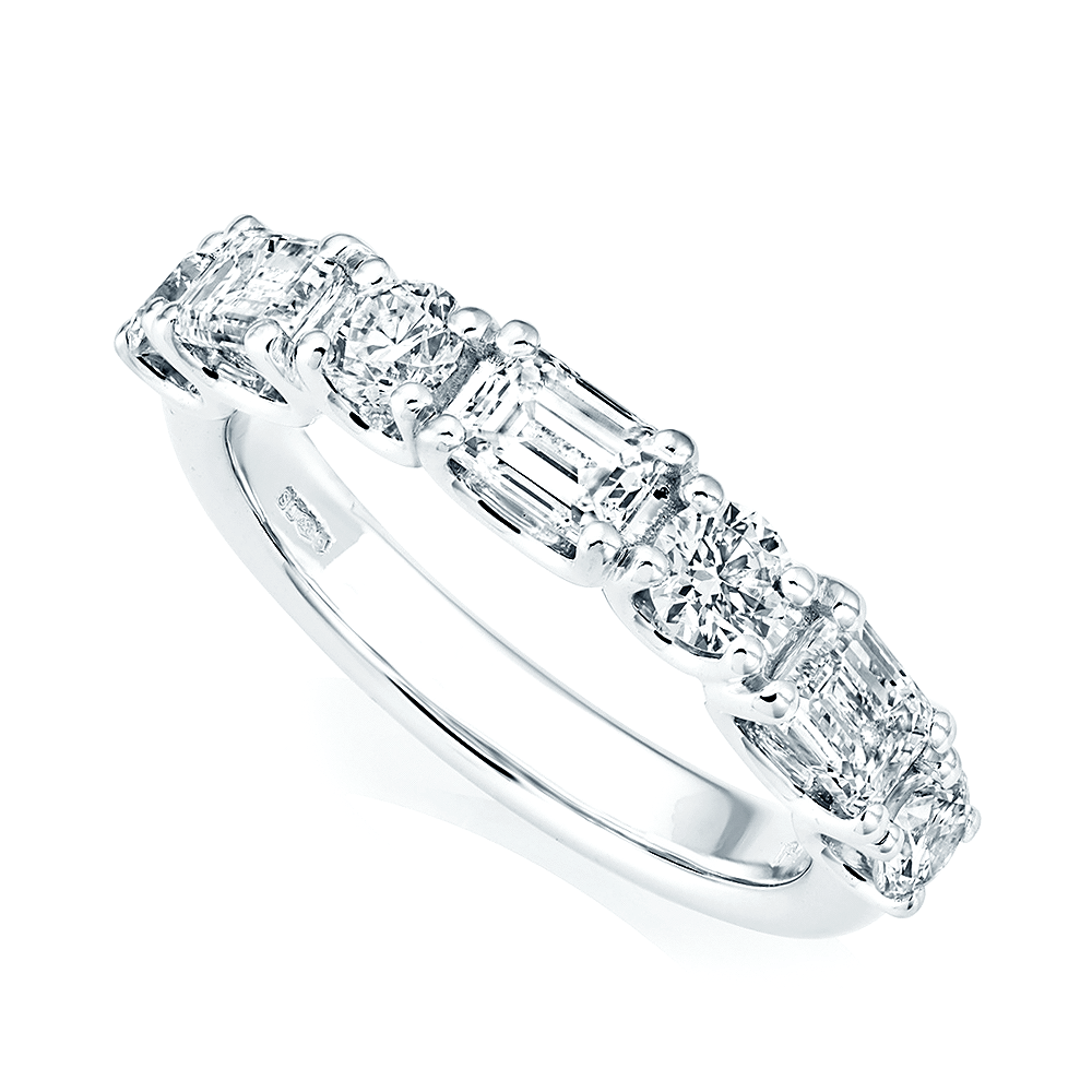 Platinum Alternating Seven Stone Diamond Set Half Eternity Ring