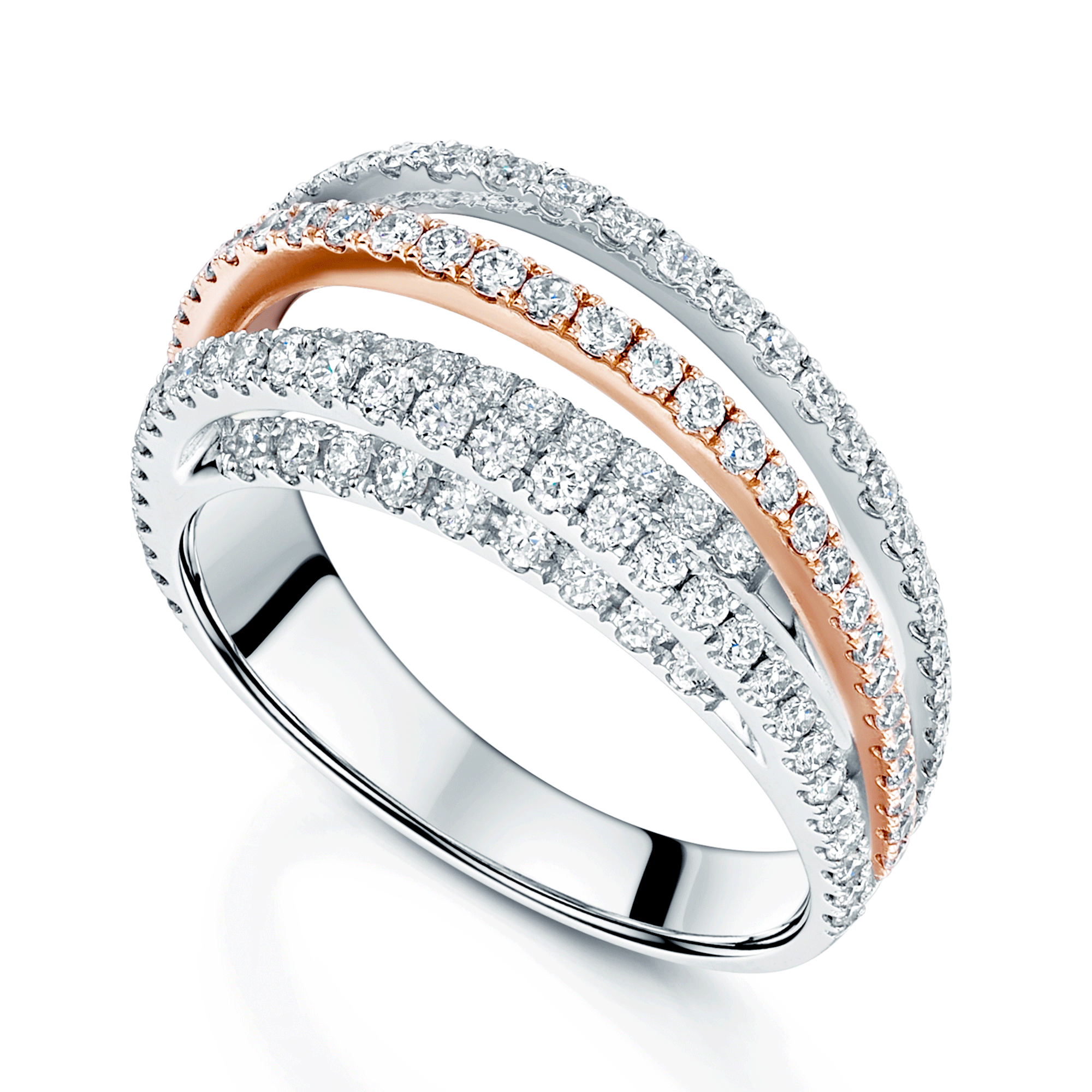 Platinum And 18ct Rose Gold Diamond Multi Strand Dress Ring