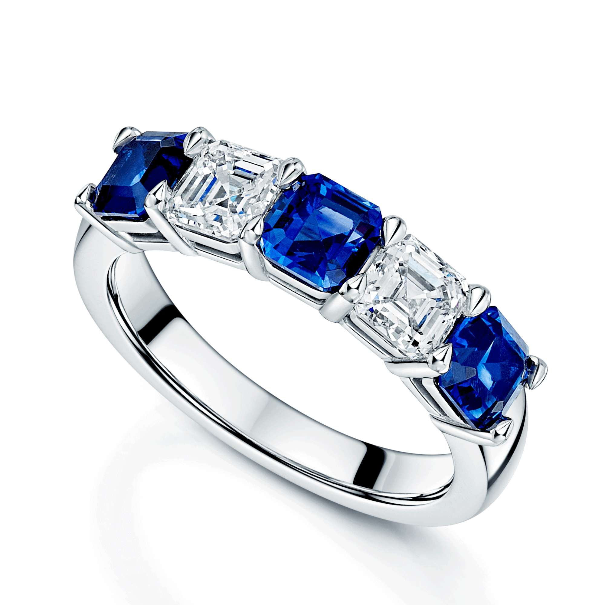 Berry's Platinum Asscher Cut Sapphire And Diamond Five Stone Eternity Ring - Berry's Jewellers